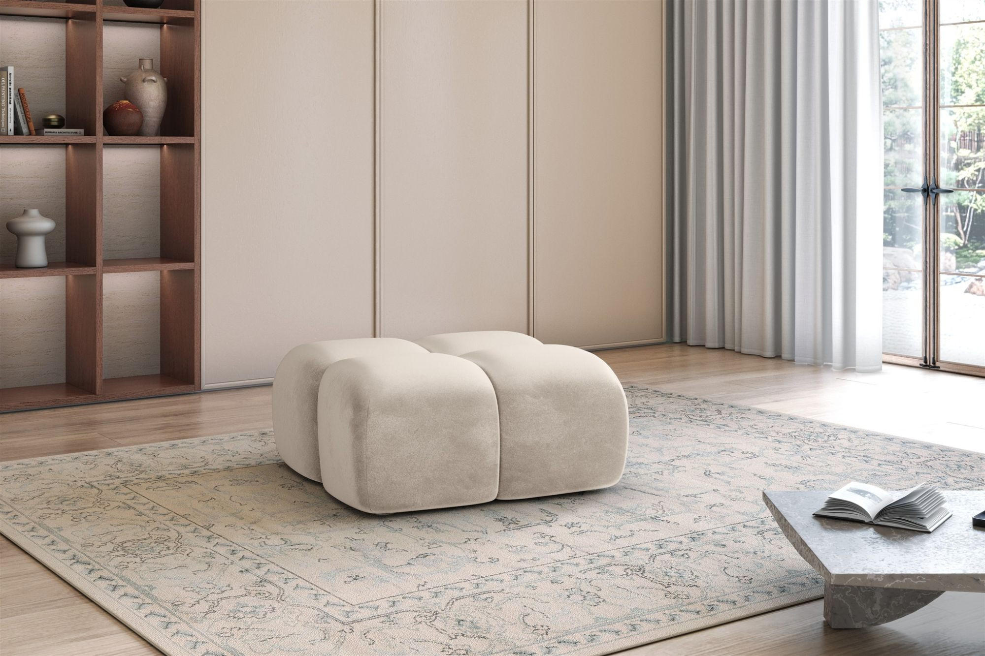 POLSTERHOCKER Darcy - Beige, Holzwerkstoff/Textil (85/44/85cm) - Fun Möbel