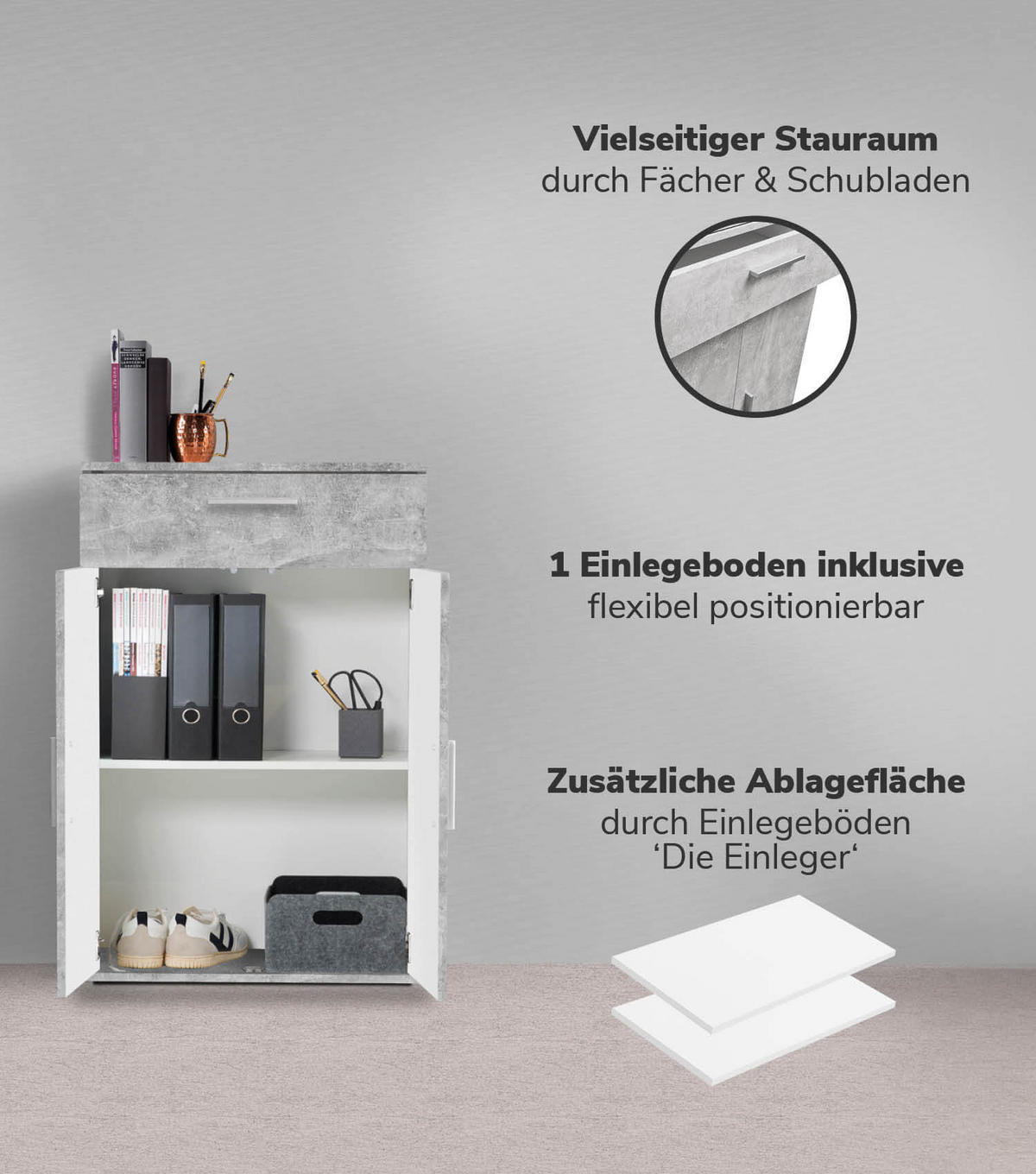 MEHRZWECKSCHRANK SET Der Allzweckwaffe - Silberfarben/Hellgrau, Holzwerkstoff (60/180/34cm) - Mokebo