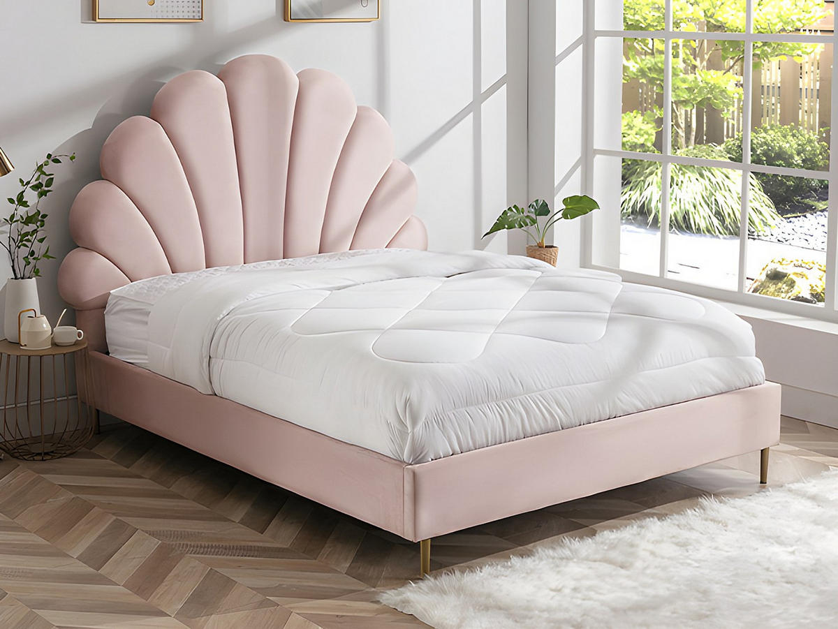 BETTRAHMEN - 2 Personen - samt - rosa Livaya - Pink, Textil/Metall (140/190cm) - Vente-Unique
