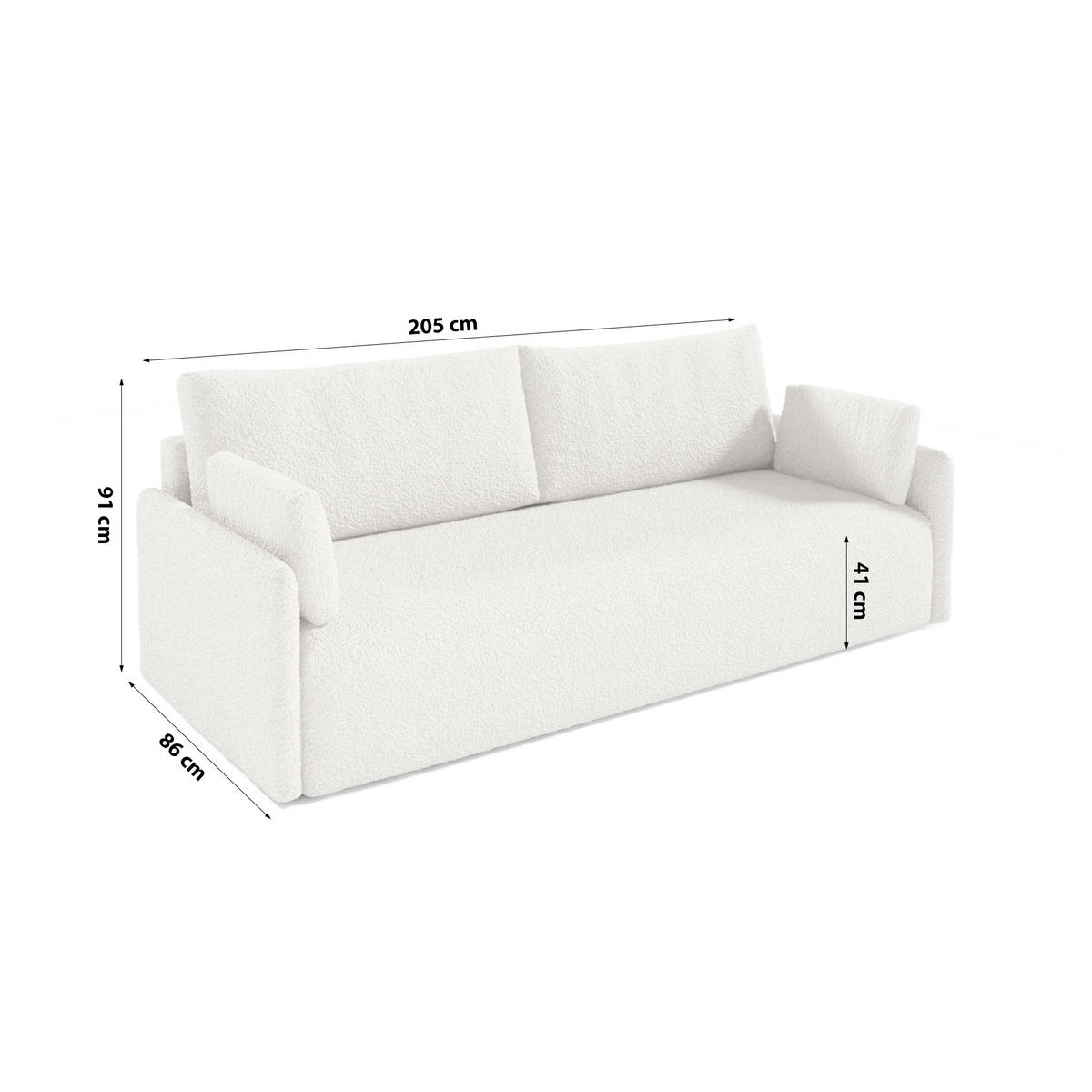 SOFA aus Bouclé-Stoff Femmo 4 Sitzer, Weiß - Weiß, Textil (86/91/205cm) - Fedve