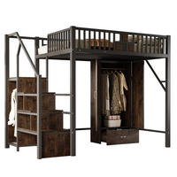 HOCHBETT 140/200 cm, Schwarz mit Kleiderschrank und Stauraum - Schwarz, Metall (140/200cm) - MIVRAY