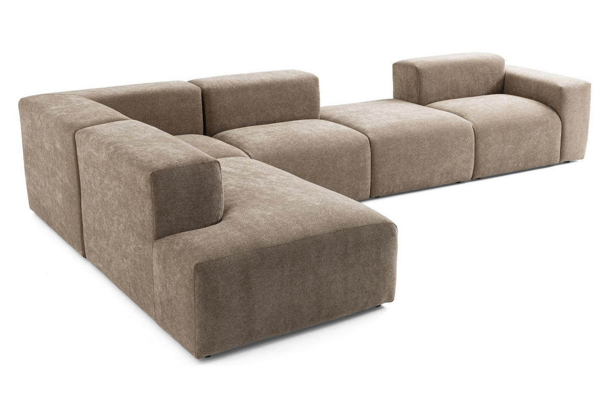 5-SITZER modulares Ecksofa HEAVEN SET 5 Links, Breite 380 cm Webstoff Braun - Schwarz/Braun, Holz/Kunststoff (380/245cm) - Muffo