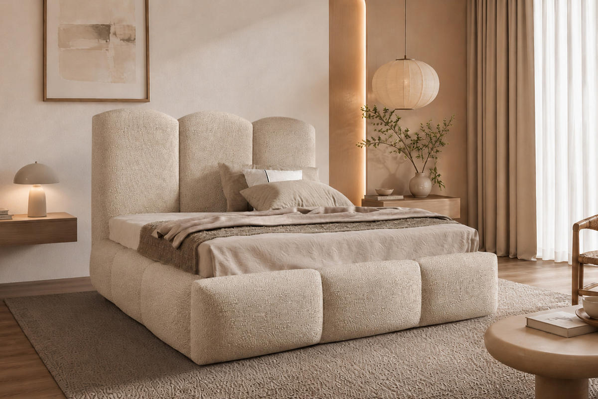 POLSTERBETT Mit Bettkasten, Bouclé-Stoff Baloo, Beige, 120x200 cm, BERO - Beige, Holz (120/200cm) - Kaiser Möbel
