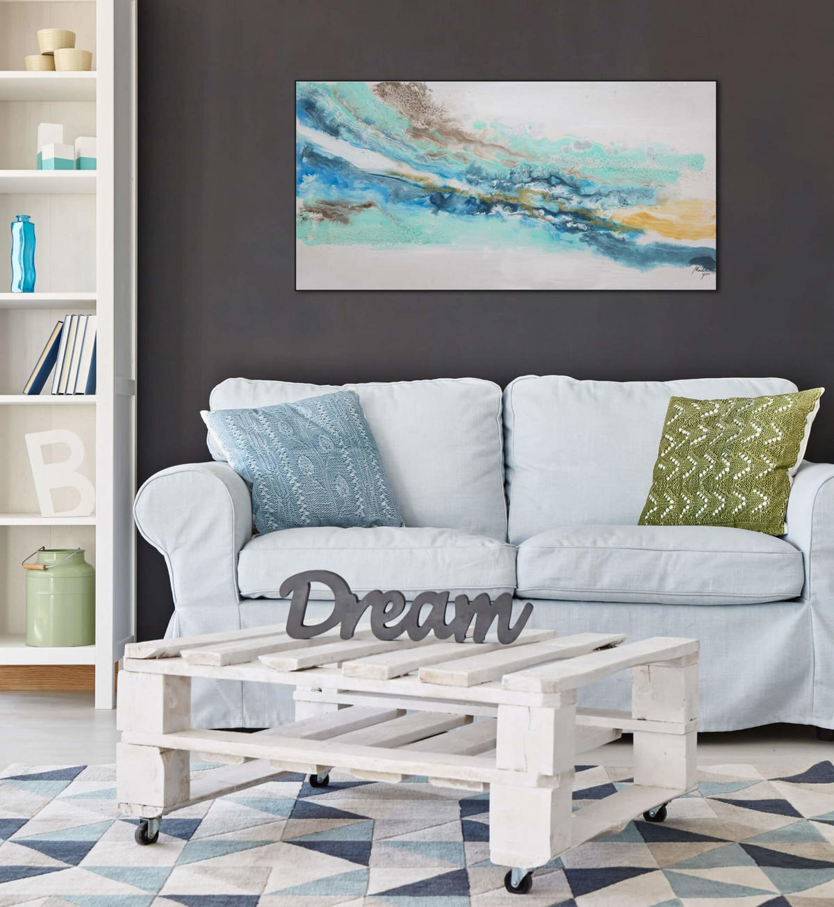 ÖLGEMÄLDE 120/60 cm - Blau/Weiß, Holz/Textil (120/60cm) - KUNSTLOFT