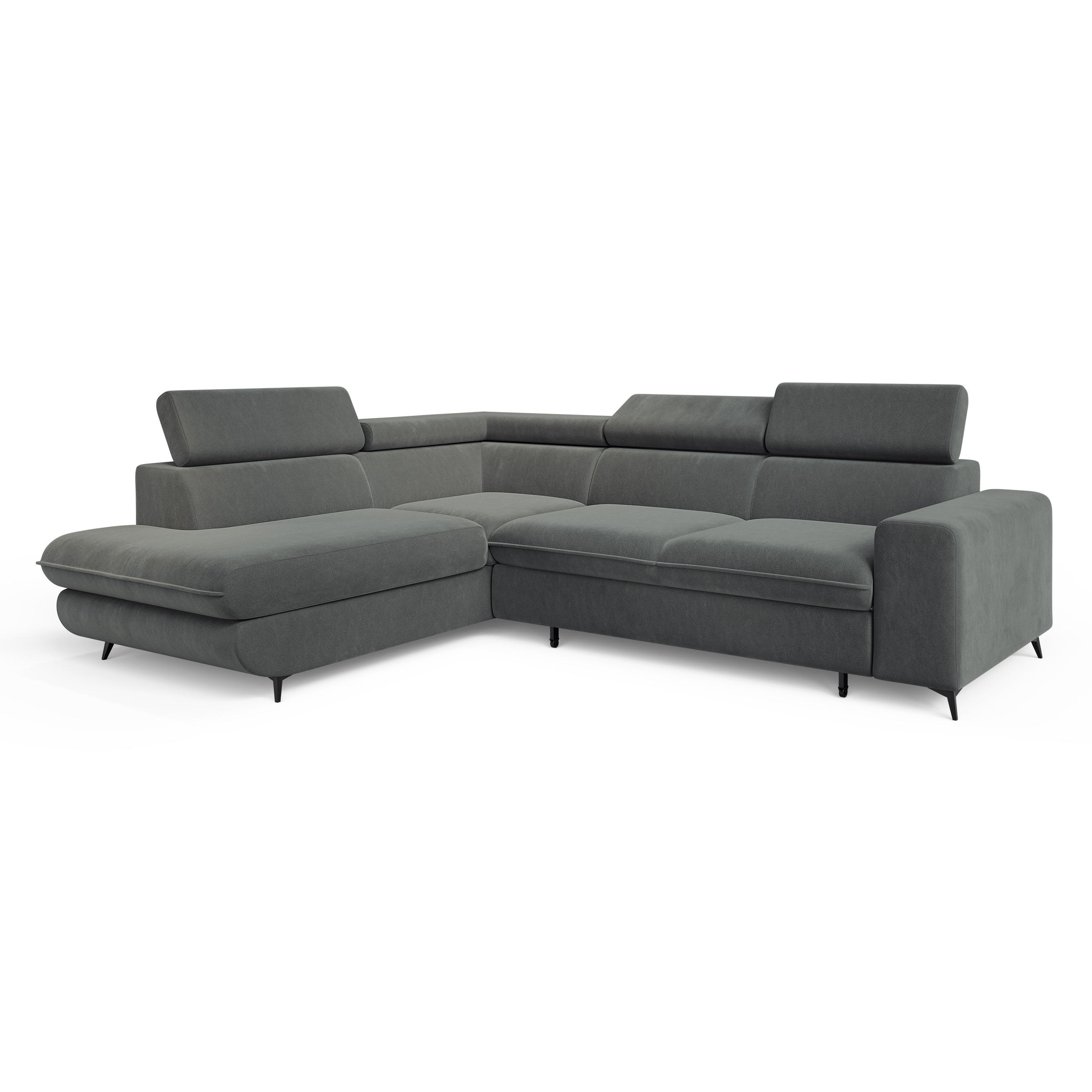 ECKSOFA VELISS Grau Veloursstoff mit Schlaffunktion - Grau, Holz (255/193cm) - MASSENO