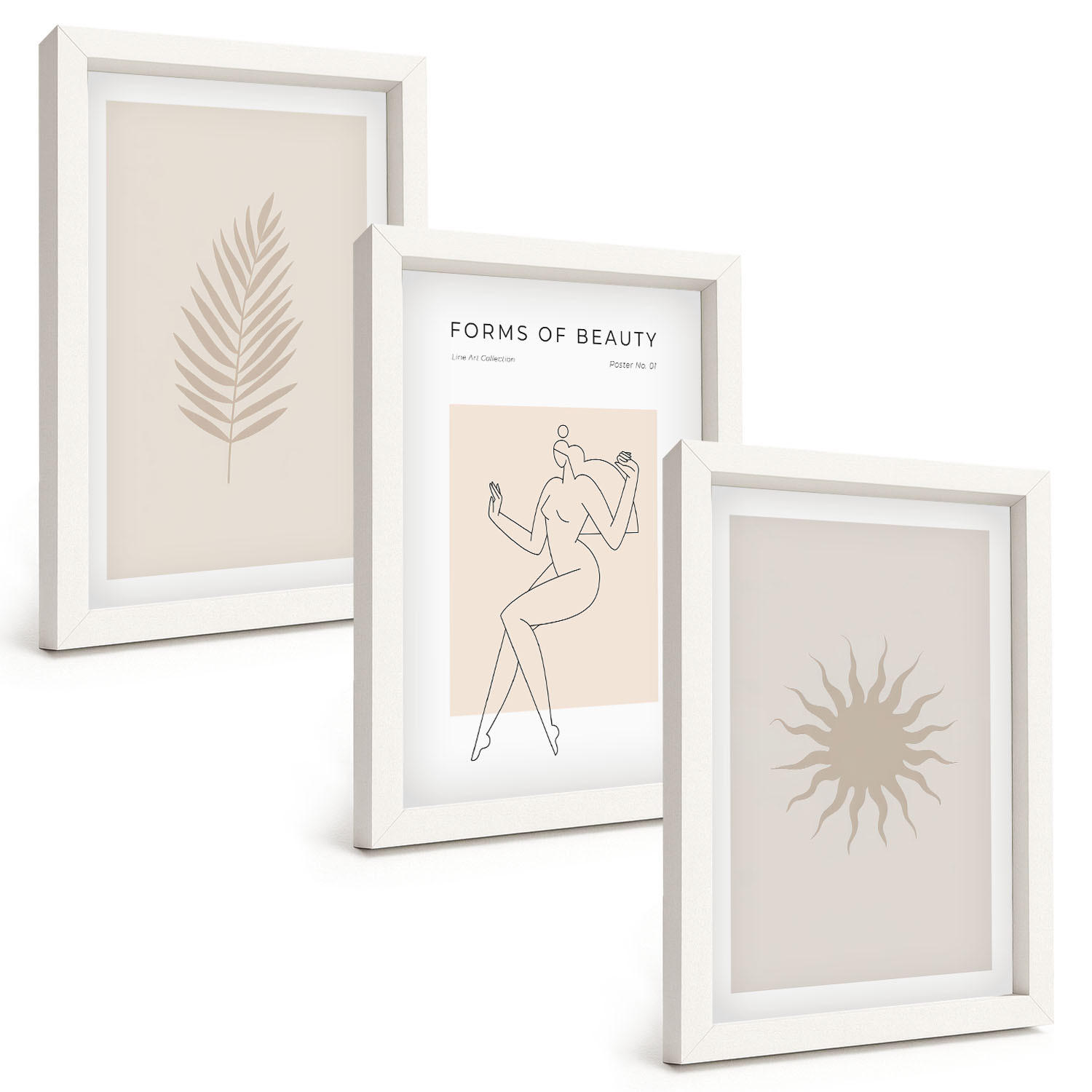BILDER SET 3er Set - 20x30 cm Weißer Rahmen - Eine Sammlung minimalistischer Formen - Weiß, Kunststoff (20/30cm) - TULUP