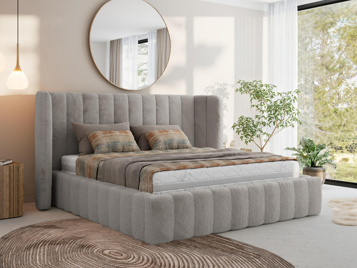 POLSTERBETT GOLETTA CLASSIC 200/200 - Hellgrau Plüsch - Multipocket-Matratze - Hellgrau, Textil (200/200cm) - MKS