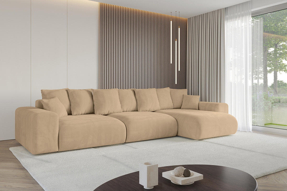 ECKSOFA Ottomane rechts ESKAR-L 364x176x84 Beige Velours - Beige/Schwarz, Holzwerkstoff/Kunststoff (176/364cm) - ALTDECOR