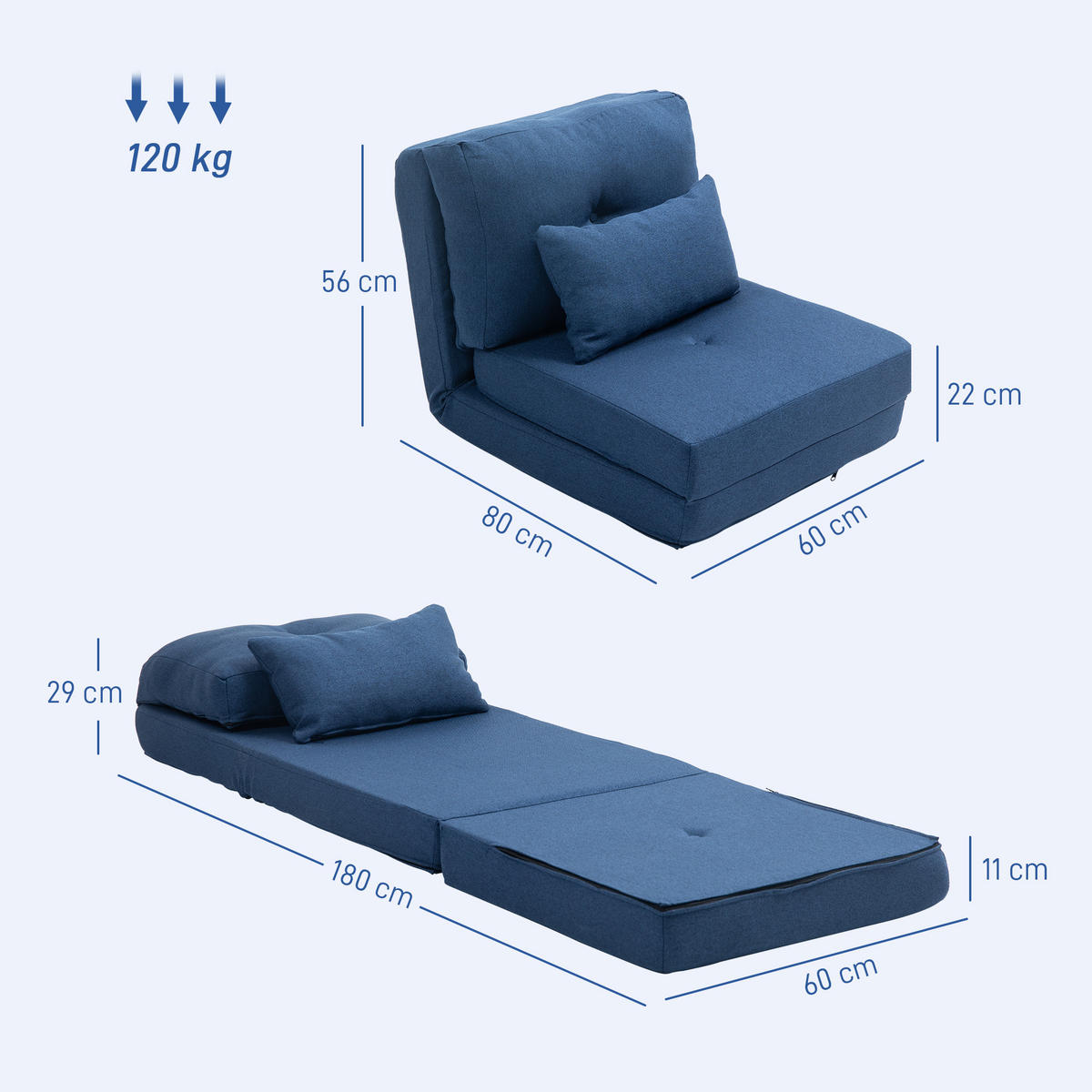 SCHLAFSESSEL DE-14581 mit 5-fach verstellbarer Rückenlehne Dunkelblau - Blau, Textil (80/56/60cm) - ComfortXL