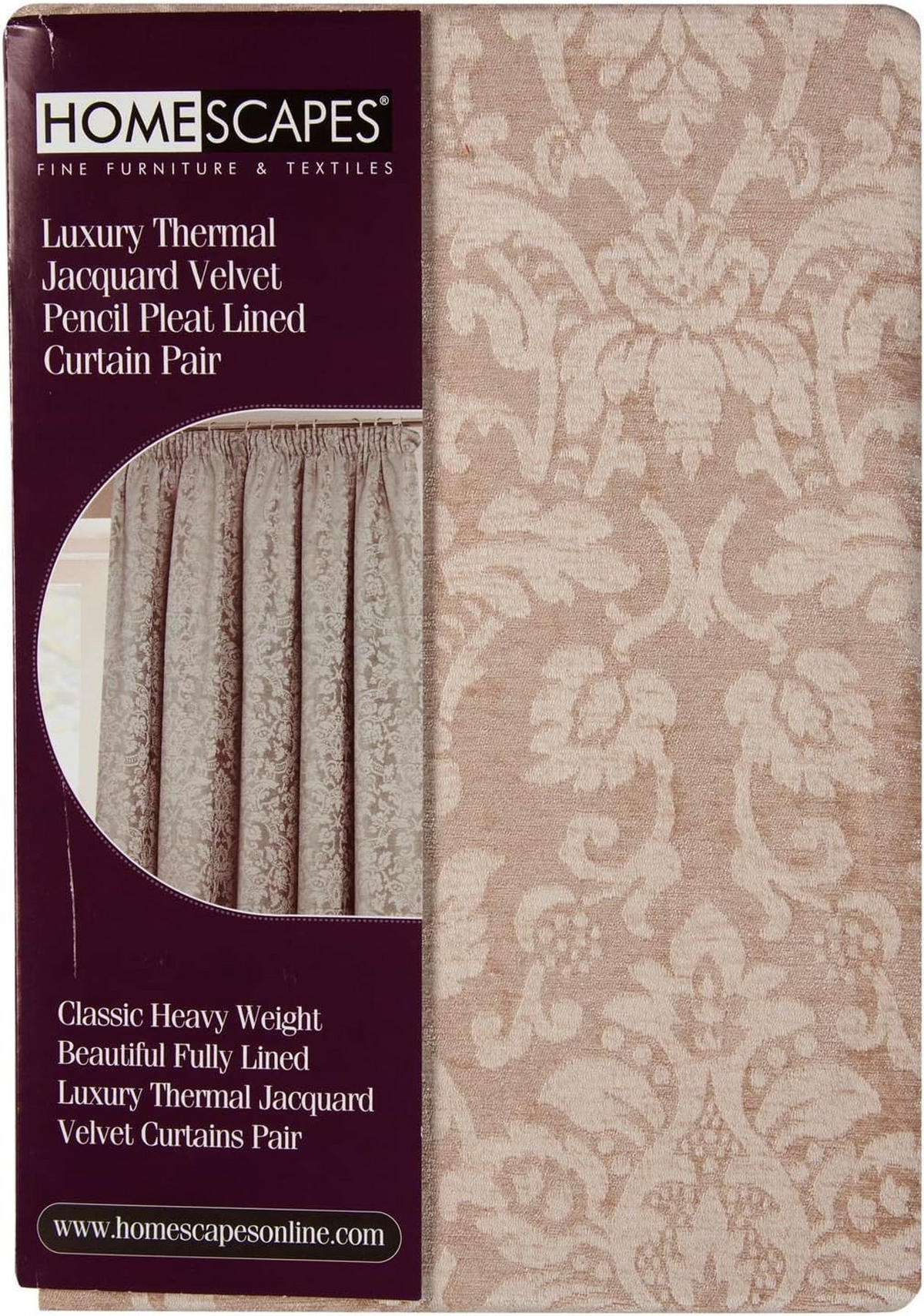 SAMTVORHÄNGE Jacquard verdunkelnd gefüttert, Kräuselband, 167/182 cm - Sandfarben, Textil (167/182cm) - Homescapes