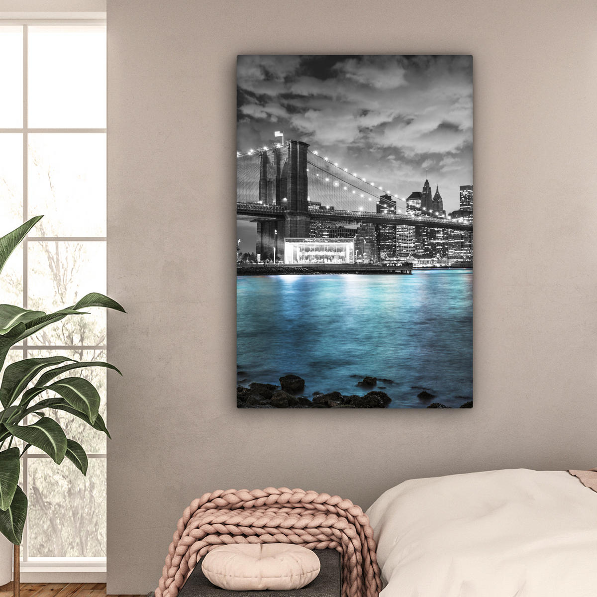 LEINWANDBILD New York - Skyline - Stadt - Blau Deko Groß 90x140 cm - Blaugrau, Textil (90/140cm) - MuchoWow