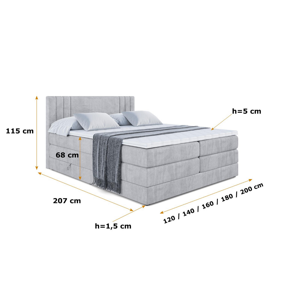 BOXSPRINGBETT IDRIKO KING - 200x200 - H3/H4 - Hellgrau - Hellgrau, Holzwerkstoff (200/200cm) - ALTDECOR