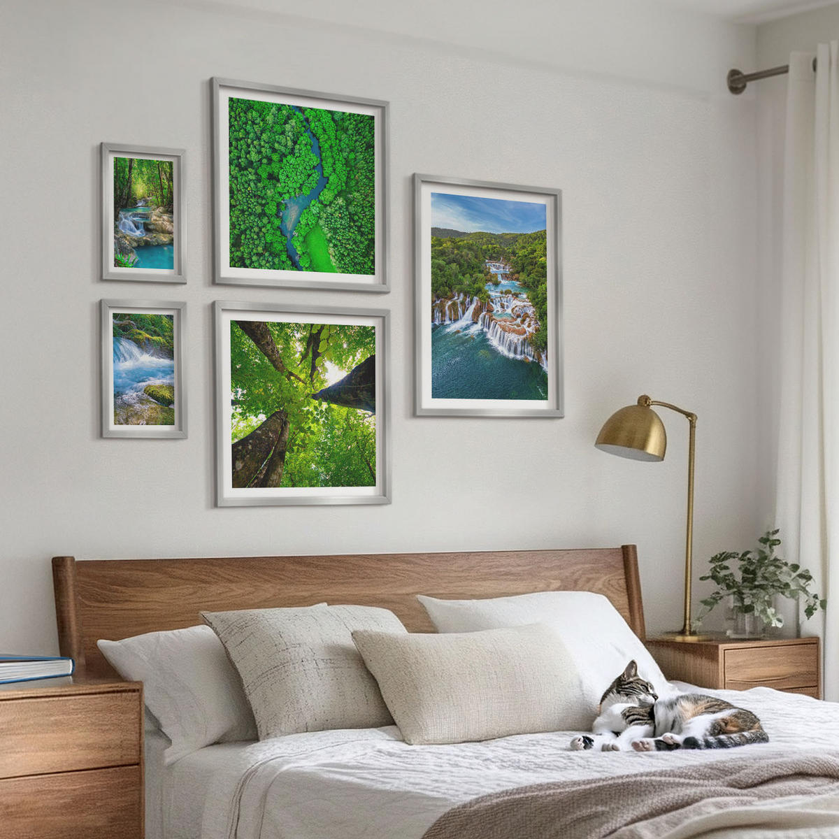 BILDER SET 5er Set - 50x50 cm & 20x30 cm & 40x60 cm Silberner Rahmen - Strandwellen, Himmelsbrücke, Spaziergang - Silberfarben, Kunststoff (40/60cm) - TULUP