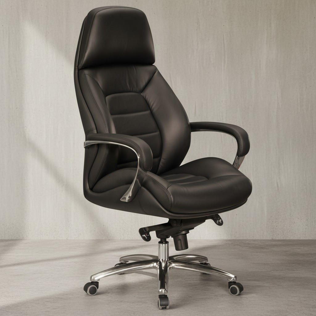 CHEFSESSEL Leder mit Multiblockwippmechanik bis 120 kg MIRON, Schwarz 67x67x137 cm - Silberfarben/Schwarz, Leder/Metall (67/137/67cm) - KADIMA DESIGN