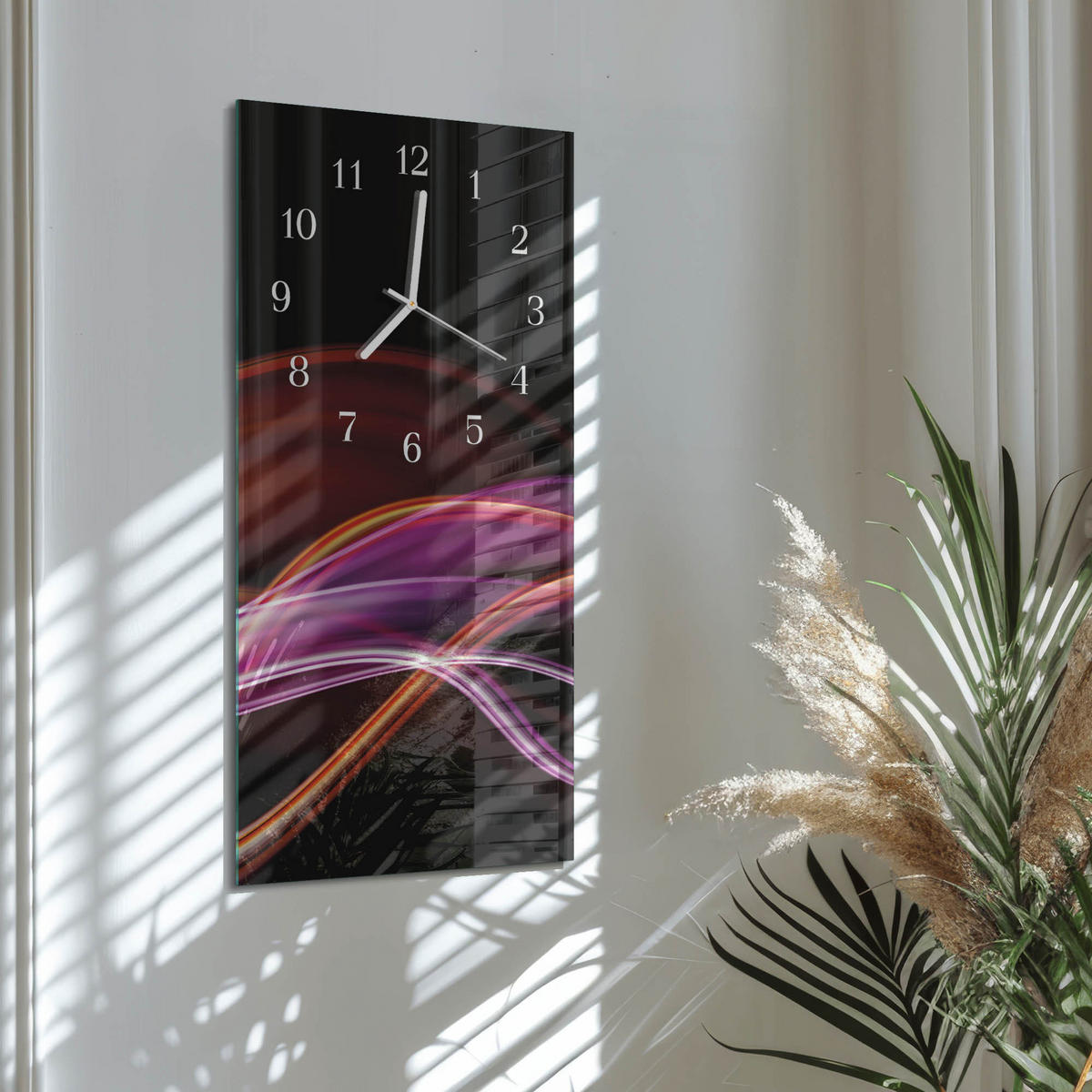 WANDUHR 30x60 cm - Rosen - Lila, Glas (30/60/0.4cm) - TULUP