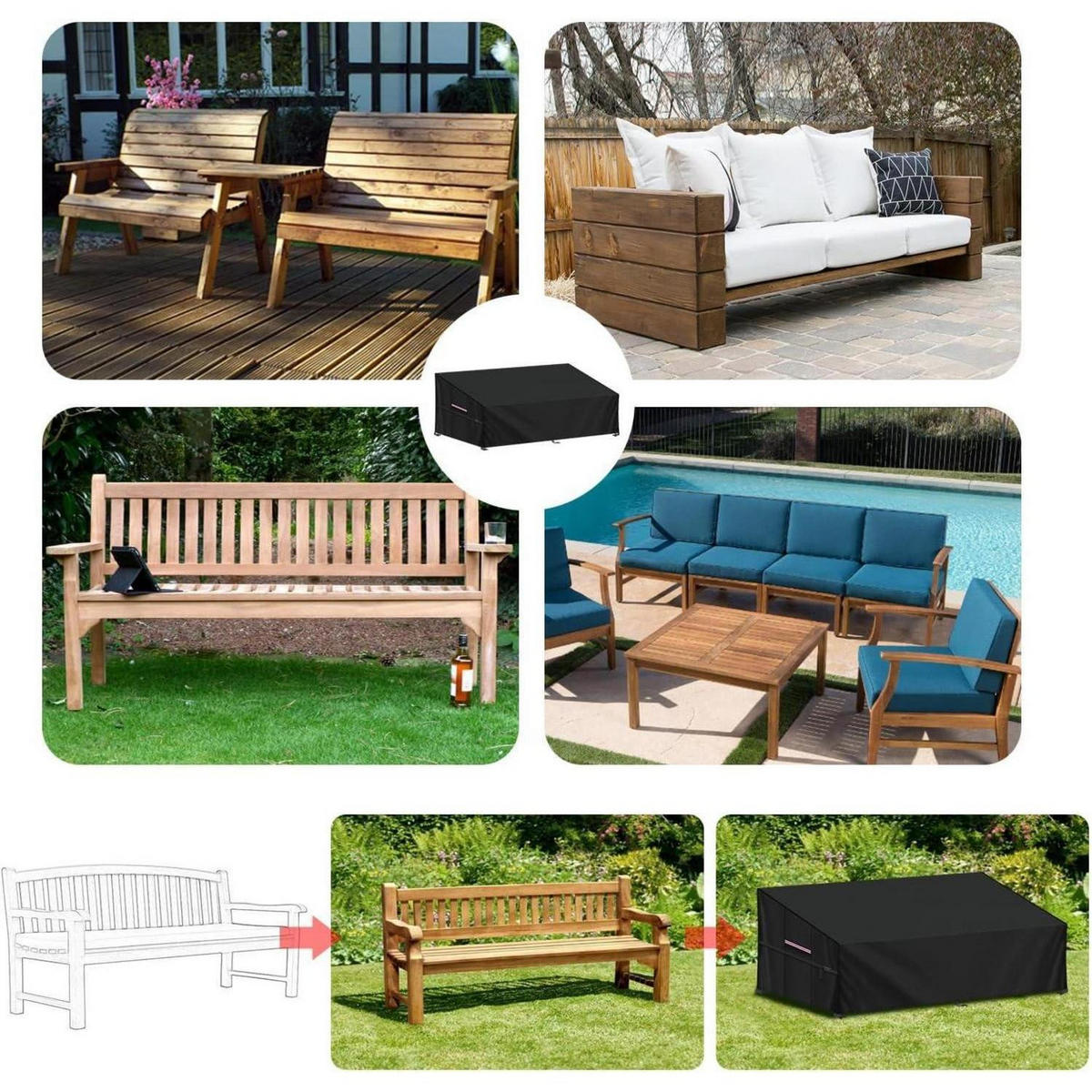 GARTENSOFA Schutzhülle 208x99x89/61cm Wasserdicht Winddicht - Schwarz, Kunststoff (99/89/89cm)