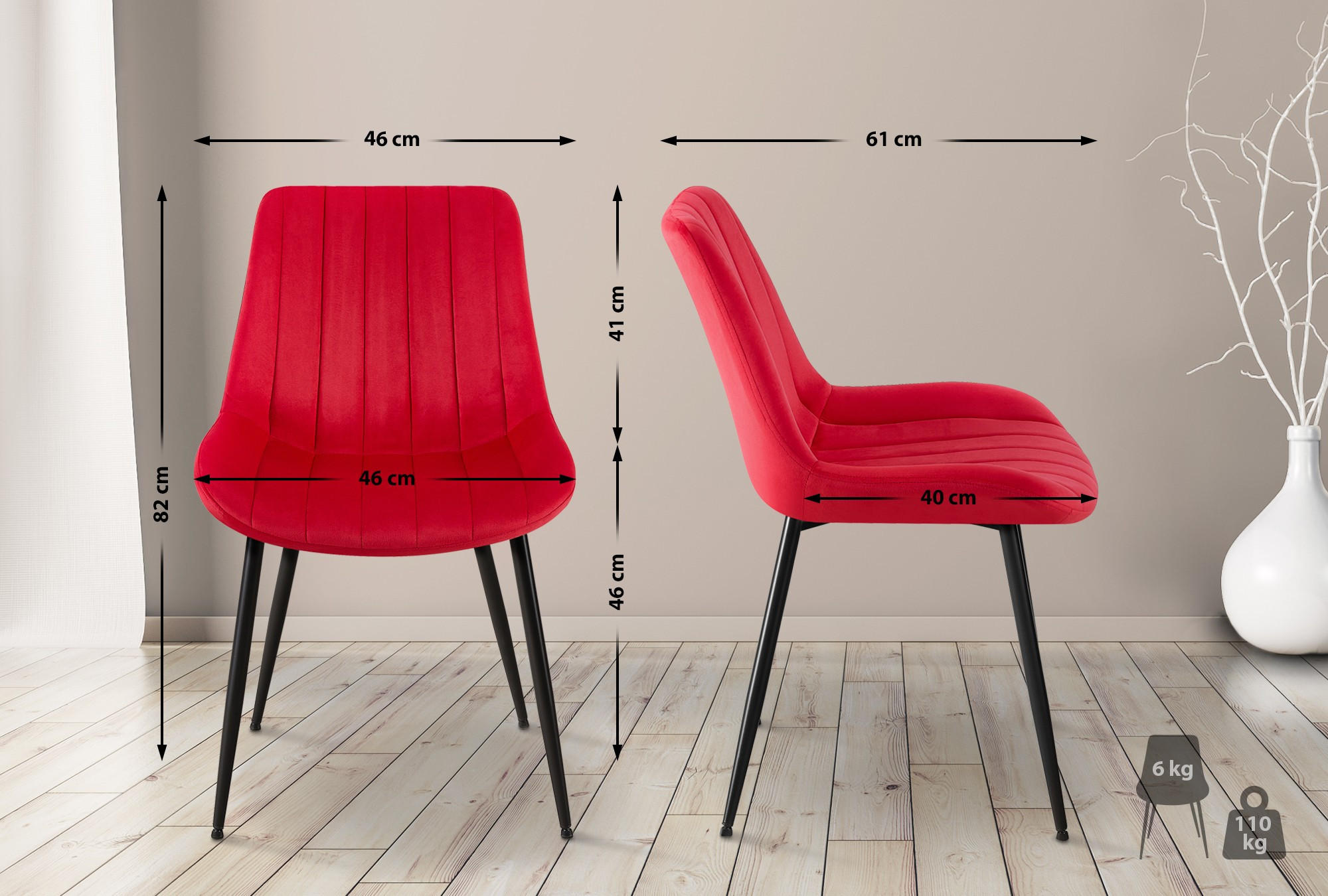 Thumbnail - CLP Stuhl, Rot, Textil, 46x82x61 cm, Esszimmer, Stühle, Esszimmerstühle, Vierfußstühle