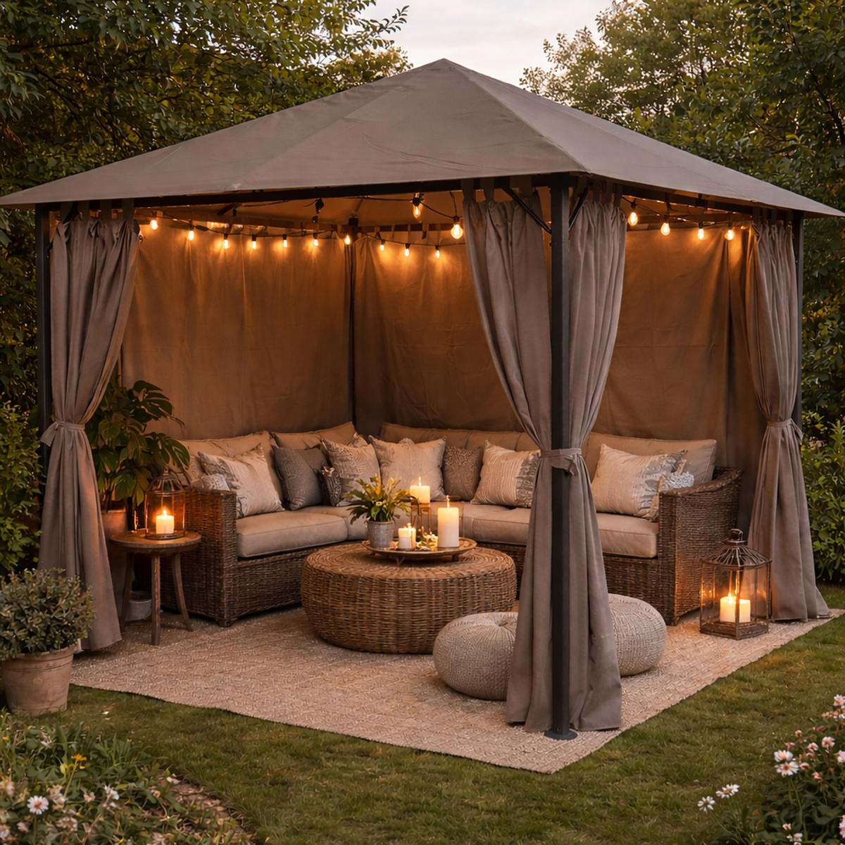 PAVILLON Nizza 3x3m Grau inkl. Seitenwand Set - Taupe, Metall (300/263/300cm) - QUICK STAR
