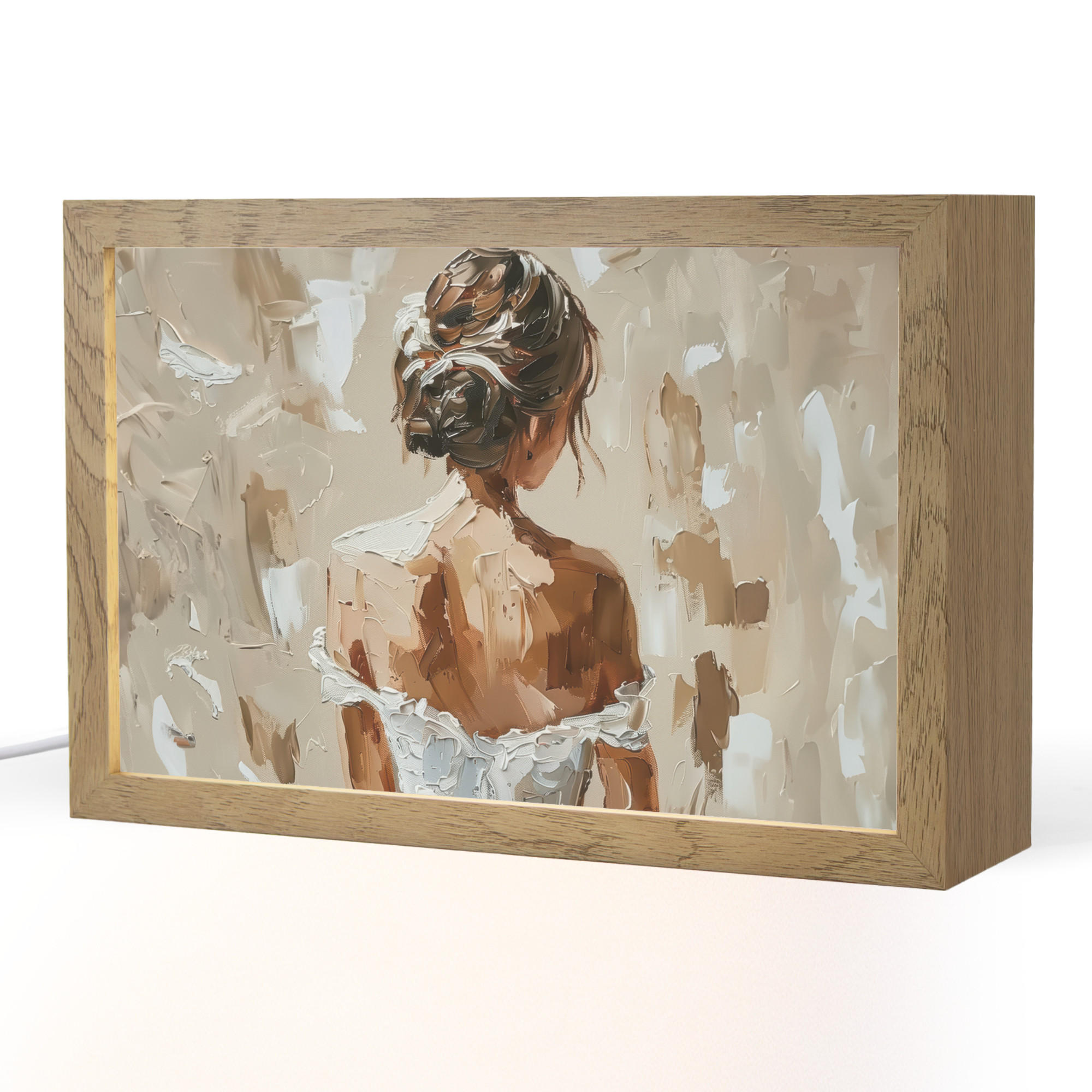 OnlyWow STOLNÍ LAMPA Žena - malba - abstraktní - béžová - moderní 30x20 cm