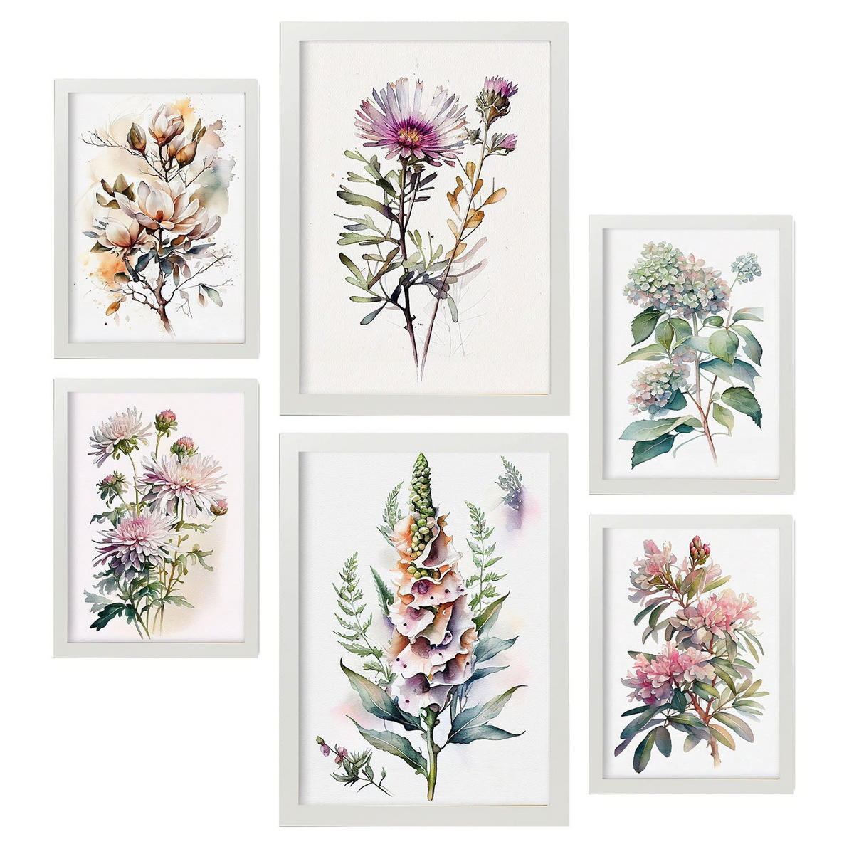 POSTER Set Mit 6 Waldblumen Vollfarbige Natur Und Botanikdrucke Mit Blumenmotiven Auf Reinweißen Hintergründen Innenarchitektur A3 & A4 Weißer Rahmen - Weiß, Papier (29/3cm) - Nacnic