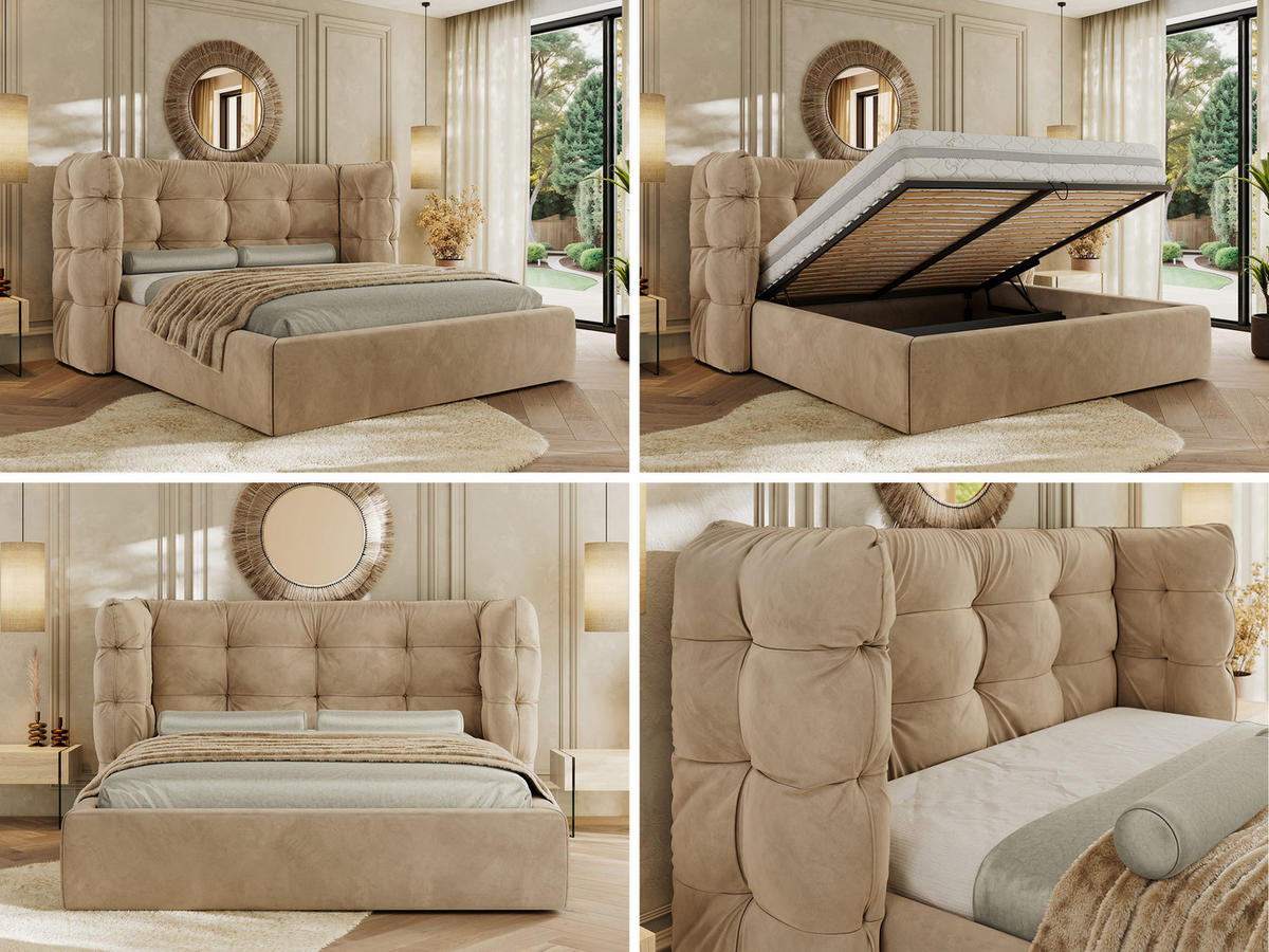 POLSTERBETT FLONELLE CLASSIC 180/200 - Hellbraun Velvet - ohne Matratze - Hellbraun, Textil (180/200cm) - MKS