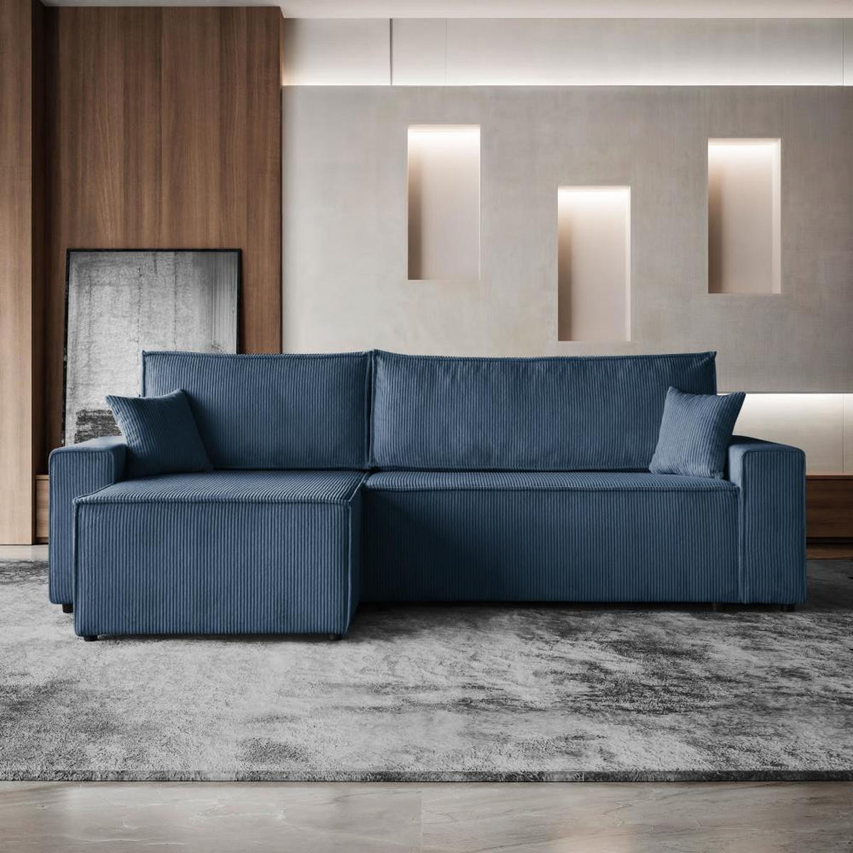 ECKSCHLAFSOFA mit Schlaffunktion Hektor dunkelblau - Schwarz/Dunkelblau, Kunststoff/Textil (277/152cm) - Beautysofa