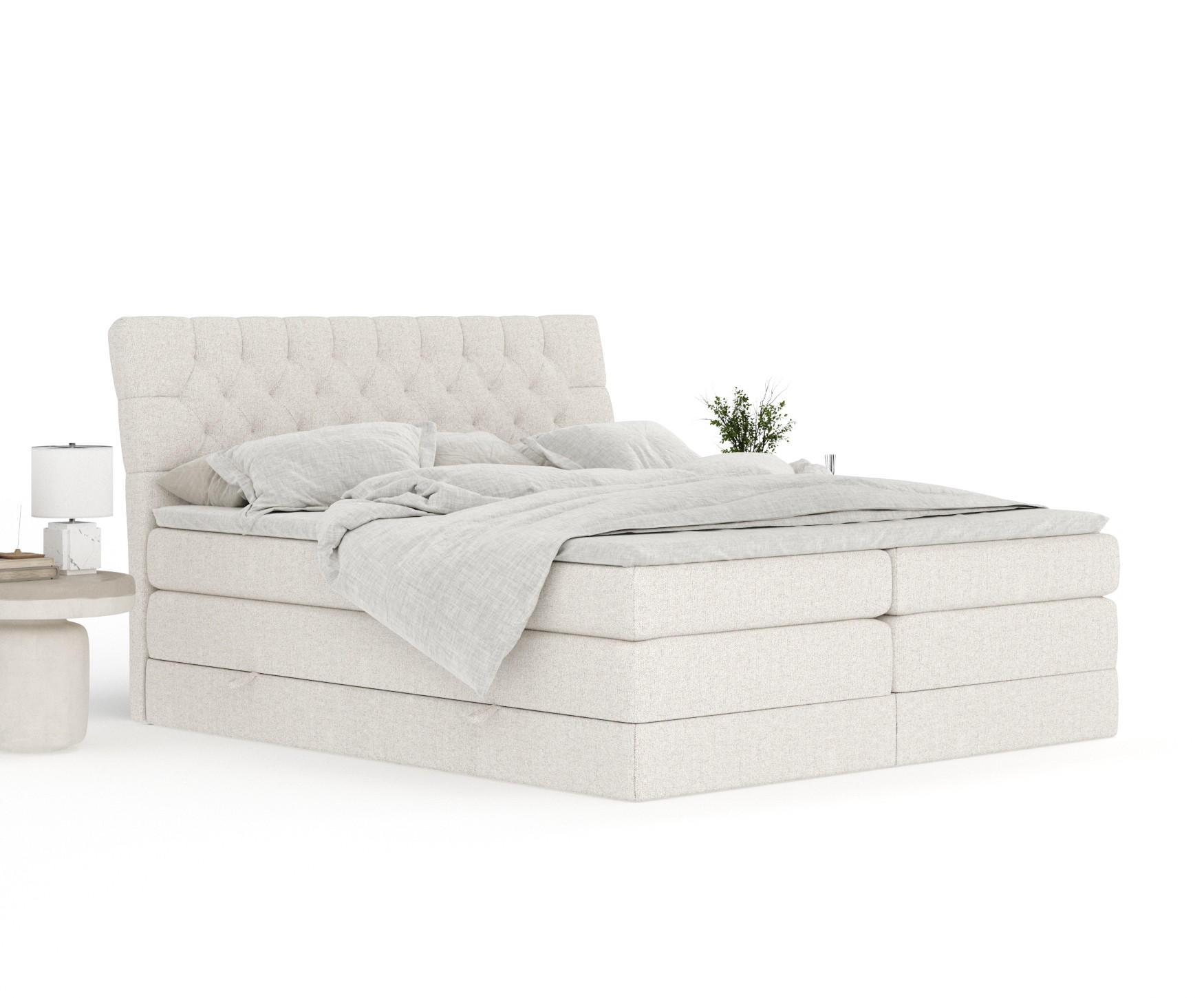 Thumbnail - Maison de Reve Boxspringbett, Beige, Textil, Buche, Kiefer, H2, 7-Zonen, Höhe ca. 40 cm, 140x200 cm, Handmade in Europe,...