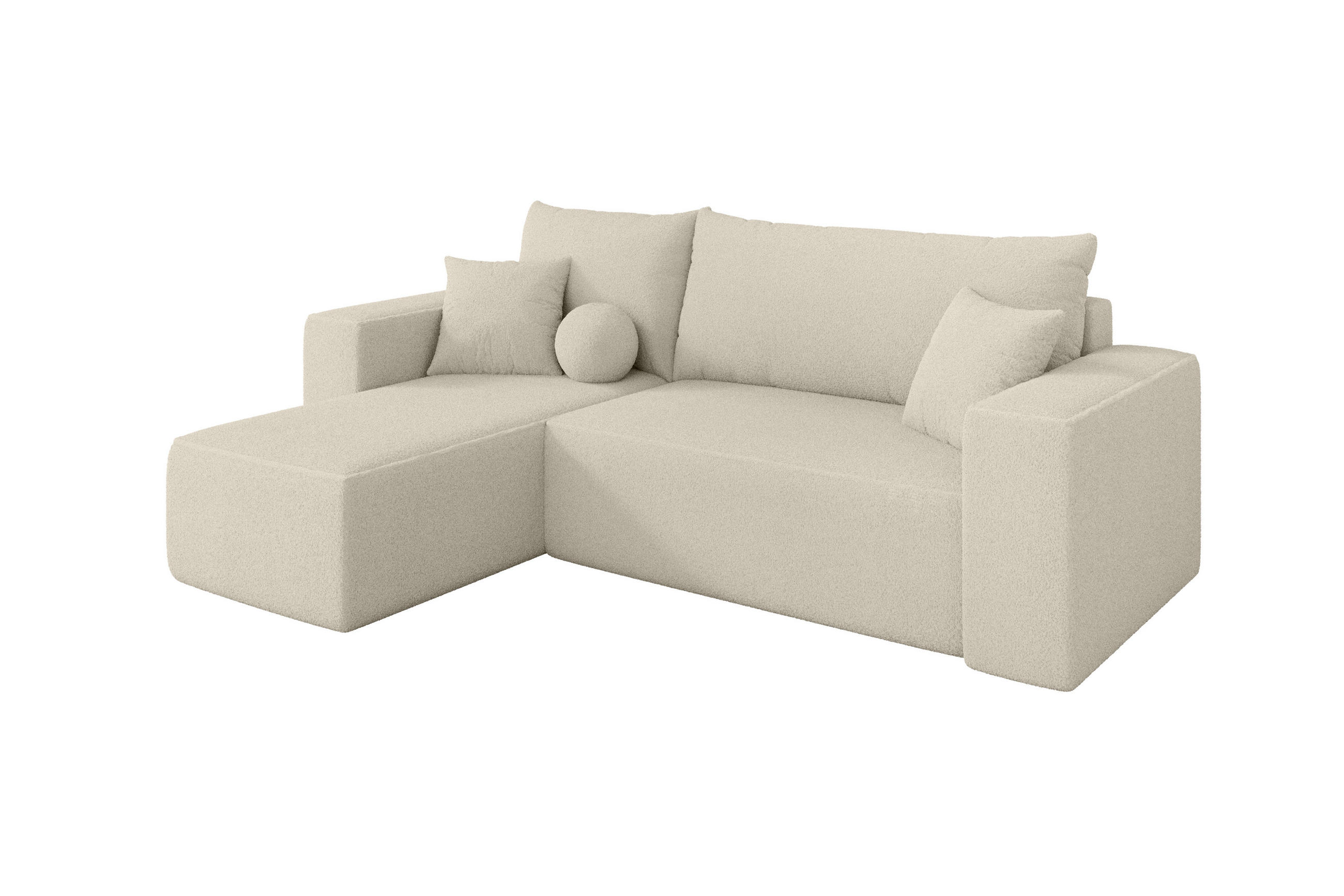 ROHOVÁ SEDAČKA s funkcí spaní, otoman vlevo SENO-L 249x139x85 béžová bouclé - černá/písková barva, kompozitní dřevo/textil (249/139cm) - ALTDECOR