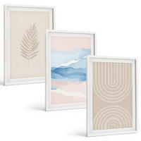 BILDER SET 3er Set - 40x60 cm Weißer Rahmen - Blätterwellen beige blau - Weiß, Kunststoff (40/60cm) - TULUP