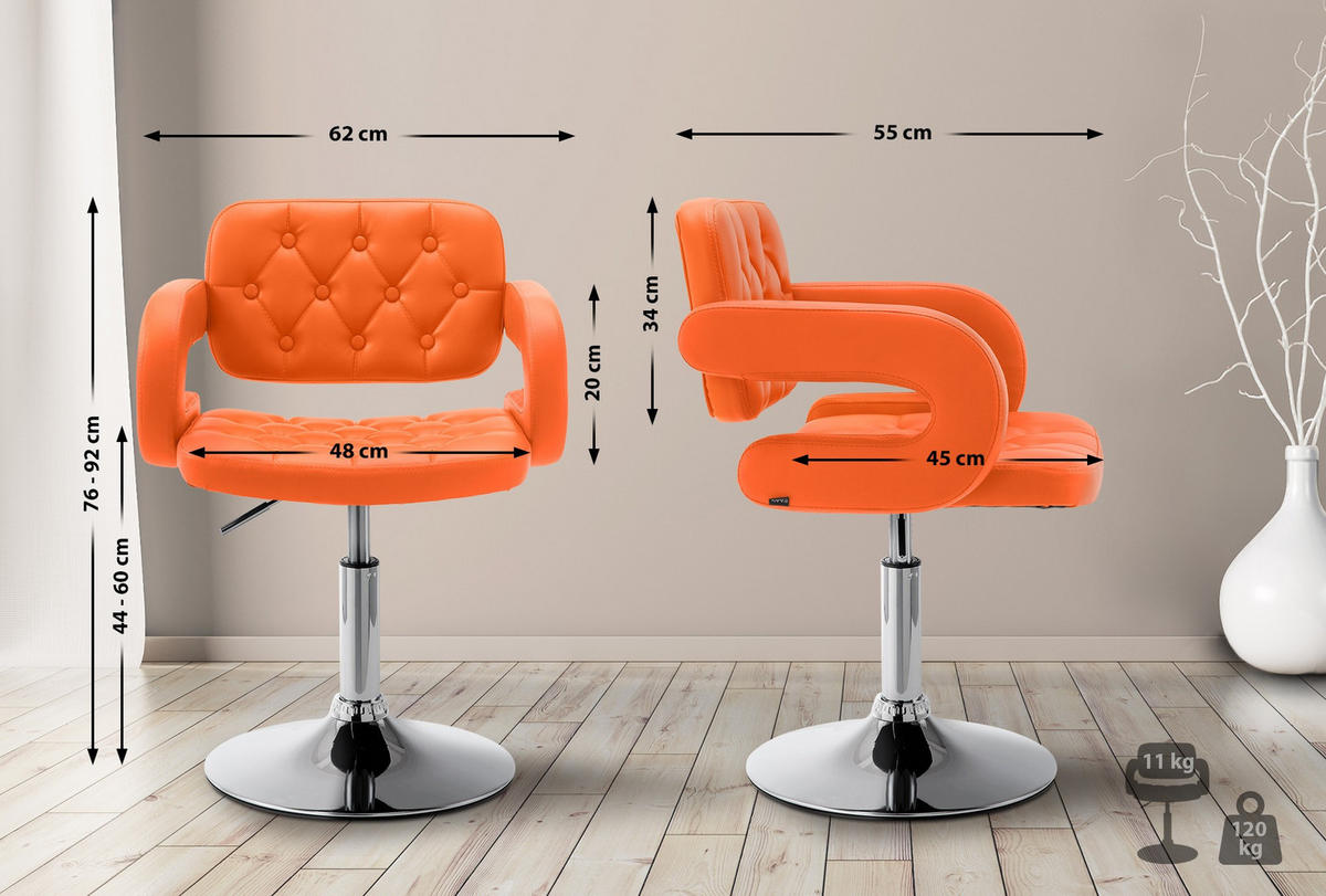 SESSEL Lederlook orange - Chromfarben/Orange, Textil/Metall (62/76/55cm) - CLP