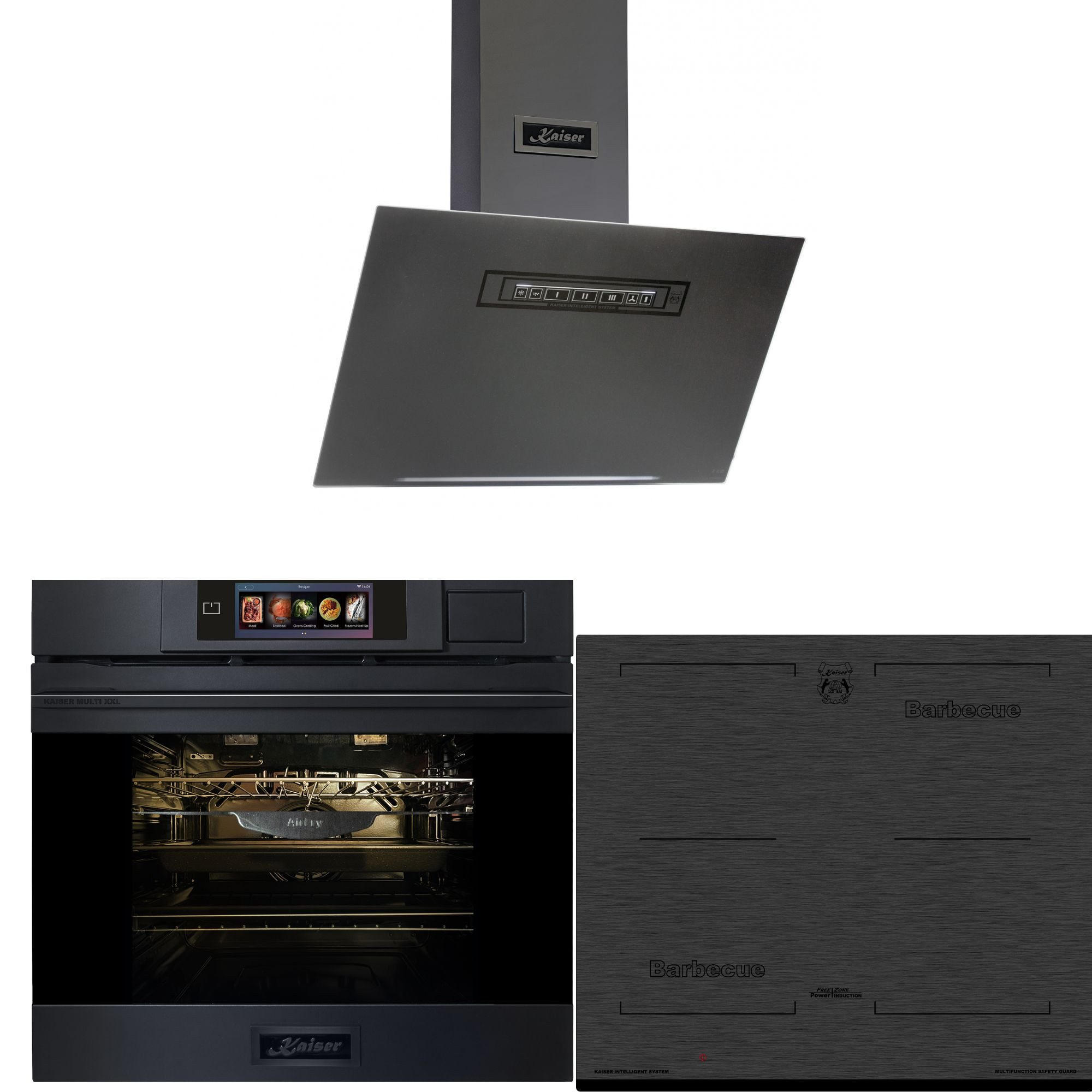BACKOFEN-SET Multifunktions-Dampfbackofen EH 6341+ Induktionskochfeld KCT 6700 FI + Dunstabzugshaube AT 6402 ECO 60 cm - Grau, Metall (59.4/59.4/57.5cm) - Kaiser Küchengeräte