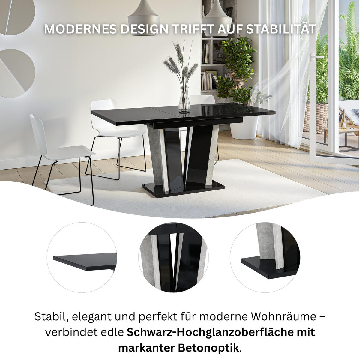 ESSTISCH Ausziehbar 120 - 160 cm Schwarz Hochglanz - Schwarz Hochglanz/Grau, Holzwerkstoff (120/80/75cm) - PROSPERO