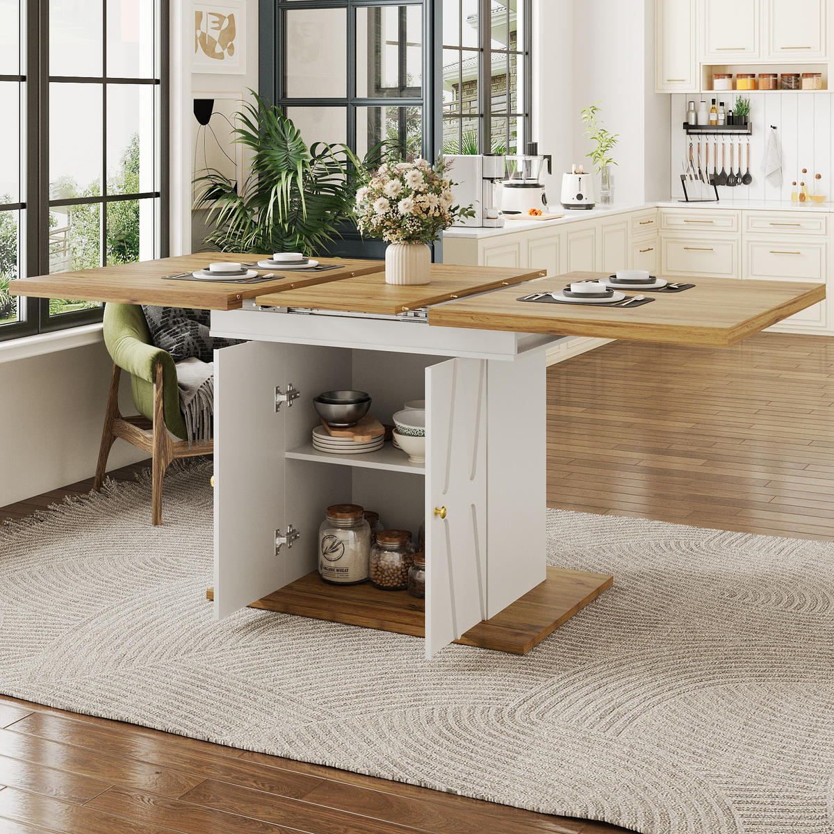 AUSZIEHTISCH 110/70/76,5 cm weiß mit Stauraum in Tischbeinen aus MDF und Metall - Weiß, Holzwerkstoff (110/70/76.5cm) - OKWISH
