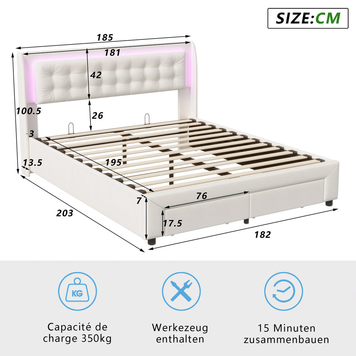 POLSTERBETT 160x200 cm Velvet Royale mit mit Hydraulik-System, RGB-LED-Beleuchtung & 2 Schubladen, Samt, Beige - Beige, Textil (160/200cm) - DELFA