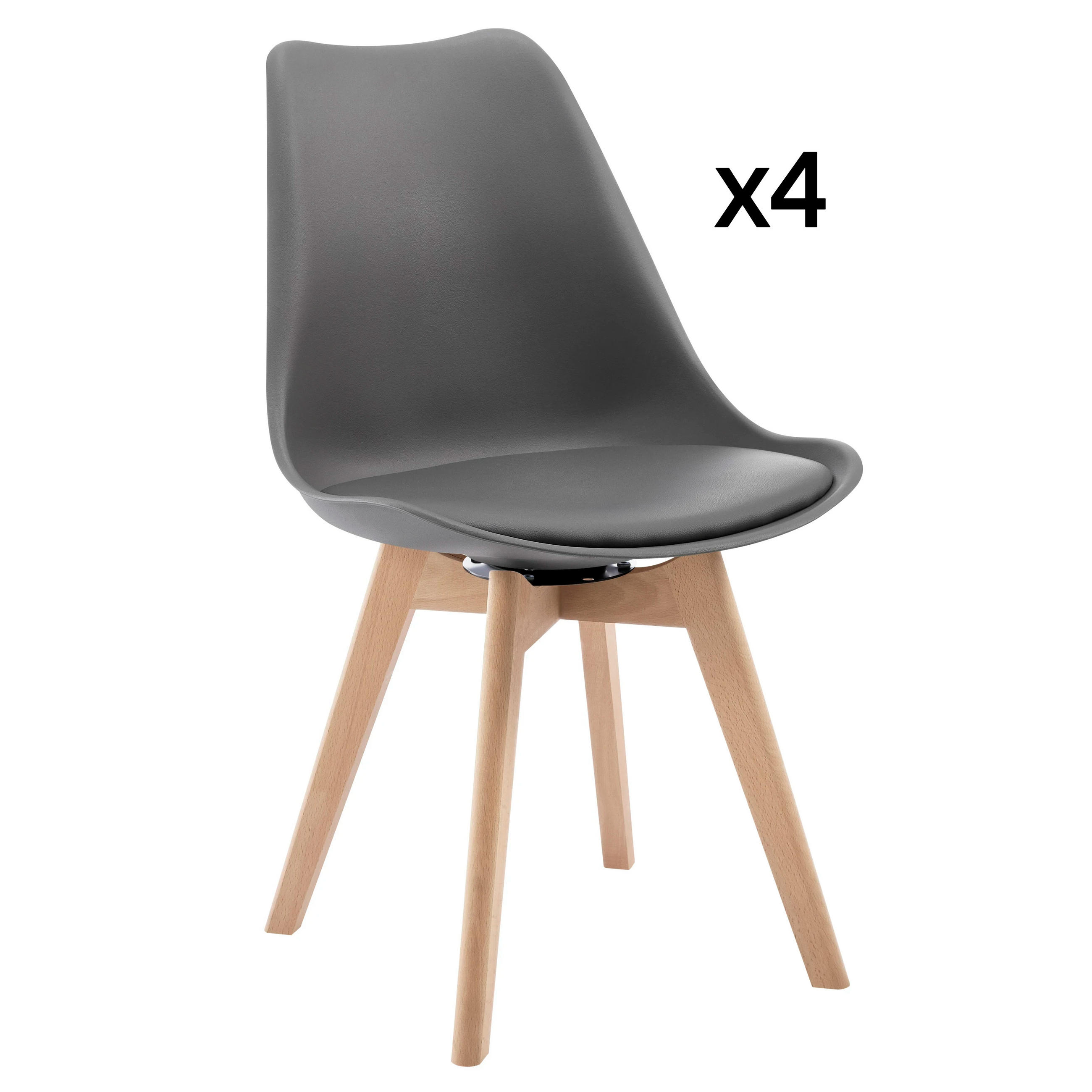 STUHL-SET DE-36197 4 Stück drehbar mit Kunstlederbezug Schwarz - Grau, Holz (40.5/83/40.5cm) - ComfortXL