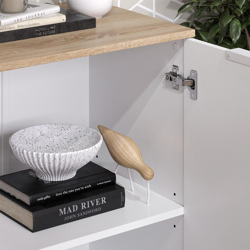 KOMMODE Wido Weiß 50 x 80 cm mit Regal - Weiß/Sonoma Eiche, Holzwerkstoff (50/80/40cm) - Vicco