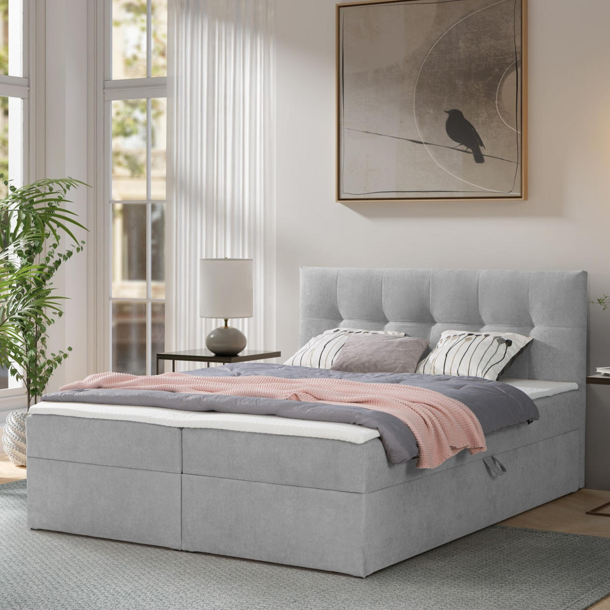 BOXBETT Toronto 140x200 Bonell-Matratze H3 und Topper - Silberfarben/Grau, Holz/Holzwerkstoff (140/200cm) - Ravio