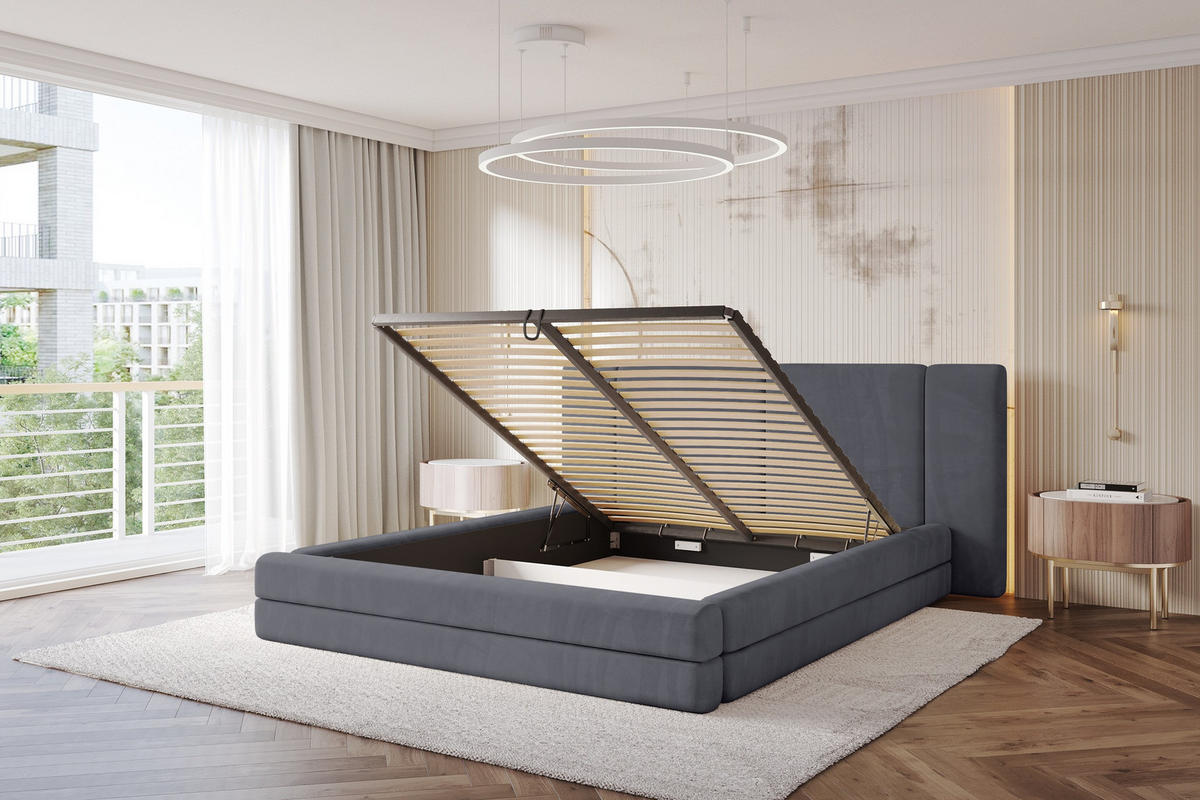 POLSTERBETT mit Bettkasten und Lattenrost, Bett mit Matratze H3/H4 - TEVO 200x200 Dunkelgrau - Dunkelgrau, Holzwerkstoff/Textil (200/200cm) - ALTDECOR