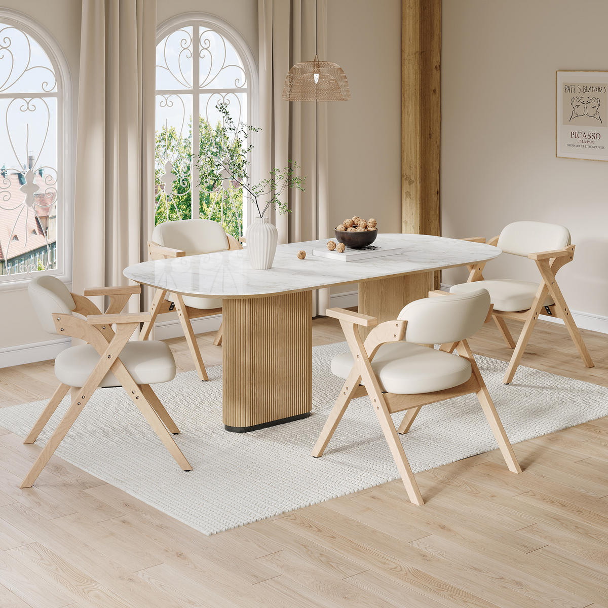 KLAPPSTUHL DE-35789 4 Stück mit Leinenbezug Beige - Beige, Holz (66.5/76/63.5cm) - ComfortXL