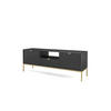 TV-SCHRANK NOVA Geriffelt Regal, 2 Türen, Schublade, Goldene Beine, 154x39x56cm, Schwarz - Goldfarben/Schwarz, Holzwerkstoff/Kunststoff (154/56/39cm) - DomoHome