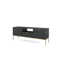 TV-SCHRANK NOVA Geriffelt Regal, 2 Türen, Schublade, Goldene Beine, 154x39x56cm, Schwarz - Goldfarben/Schwarz, Holzwerkstoff/Kunststoff (154/56/39cm) - DomoHome