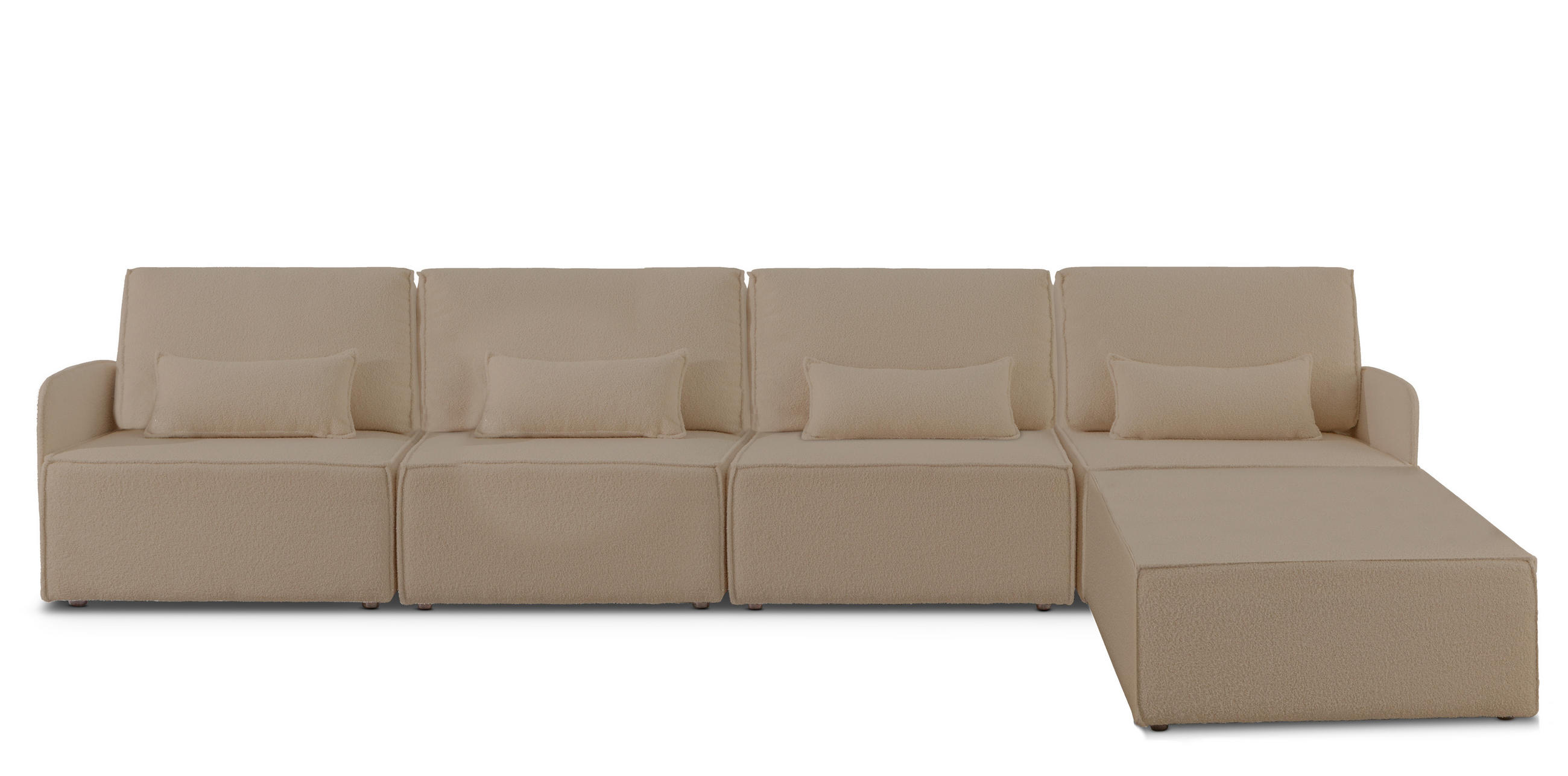 4-SITZER-SOFA Chaiselongue bezogen Bouclé und Kiefernholz Stein LEA - Braun, Textil (368/87/90cm) - RNT By Really Nice Things
