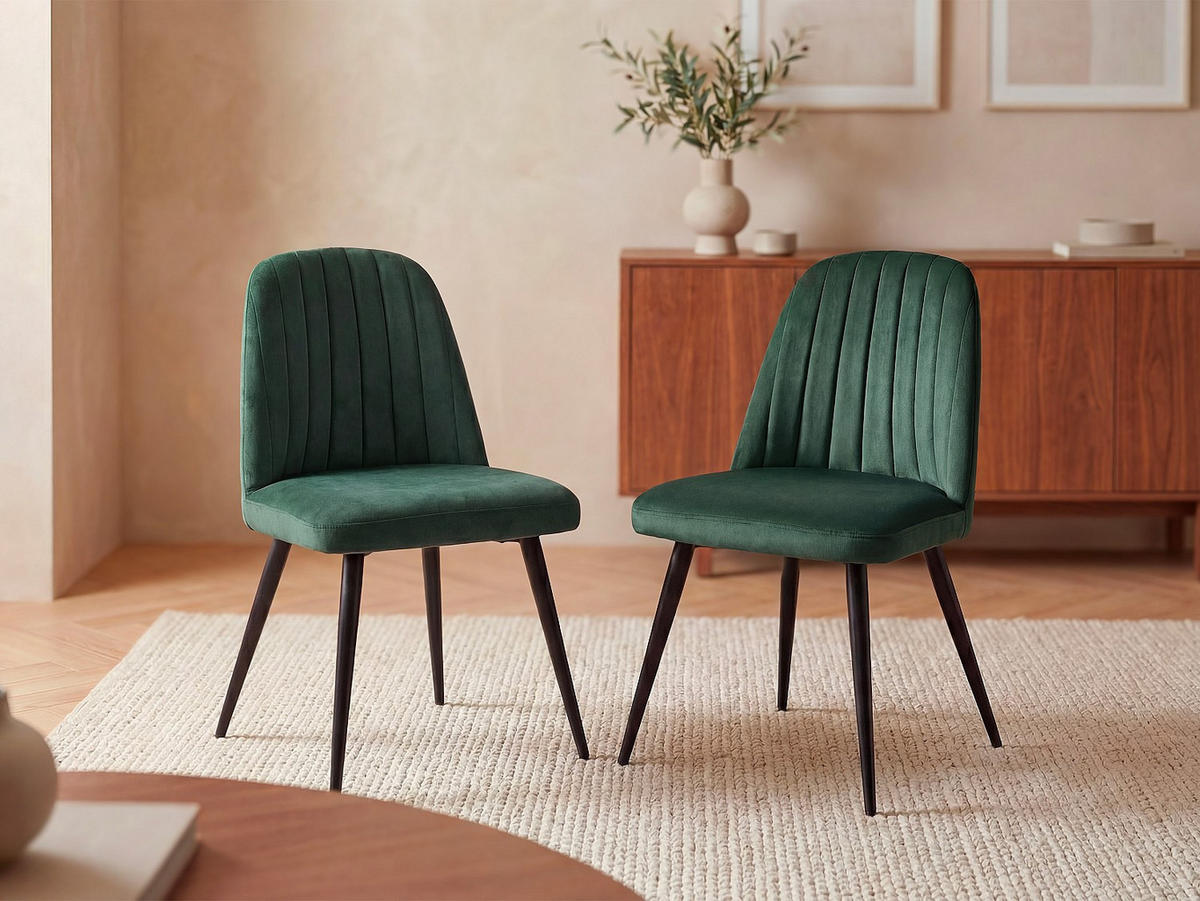 STUHL - 49 cm x 52 cm - Samt, Stoff - Smaragdgrün ELEANA - Grün, Textil (49/81/52cm) - Vente-Unique