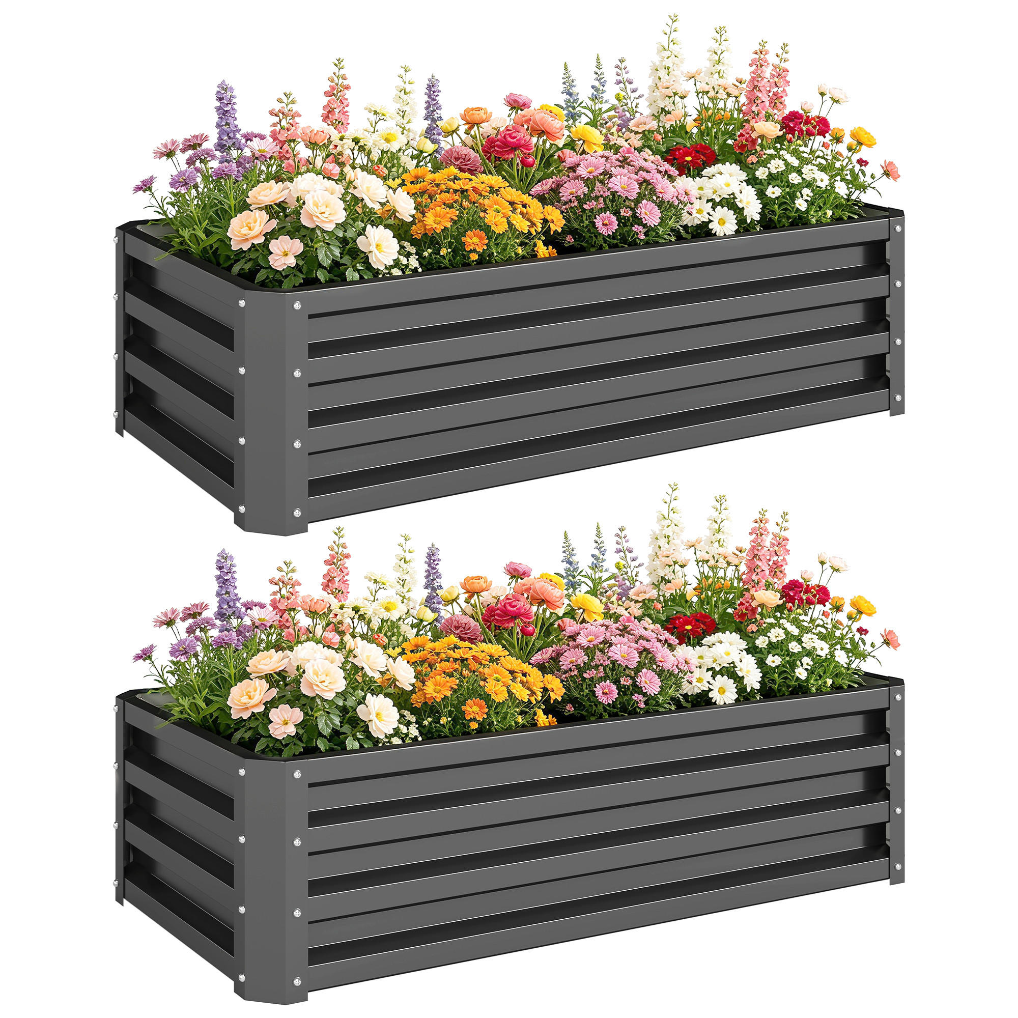 HOCHBEET DE-05350 2er-Set, Metall, offener Boden Dunkelgrau - Dunkelgrau, Metall (110/30/50cm) - ComfortXL
