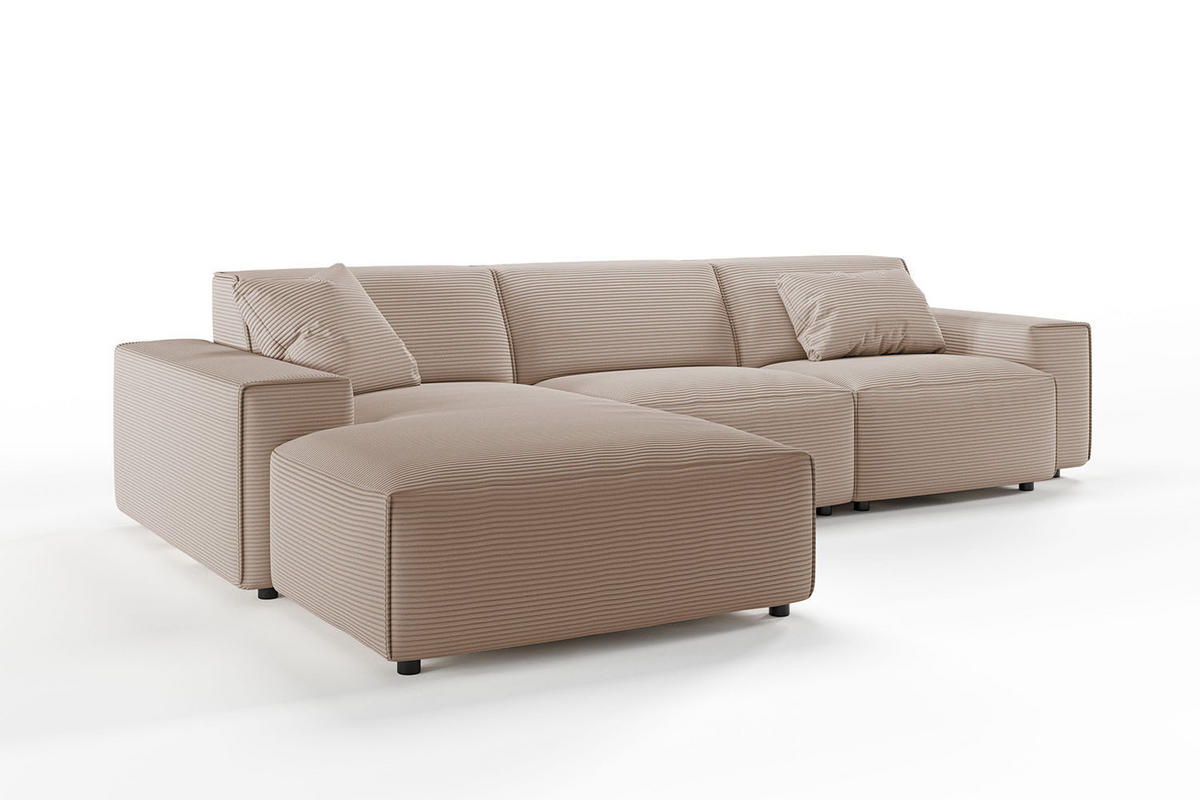 ECKSOFA RANI Taupe Cord - Taupe/Schwarz, Kunststoff/Textil (299/189cm) - KAWOLA