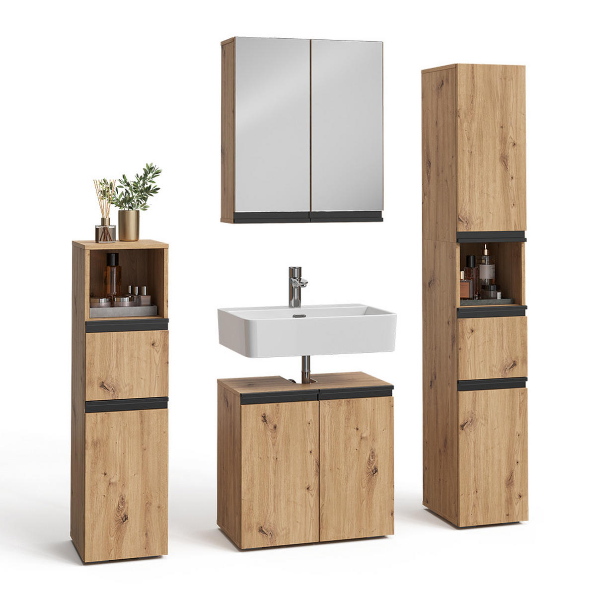 BADMÖBEL-SET Torren Artisan 4 Teile - Hellgrau, Holzwerkstoff (60/58/35cm) - Vicco