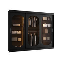 SCHWEBETÜRENSCHRANK Bahrajn 250 mit Schubladen und LED - Silberfarben/Schwarz, Holzwerkstoff/Kunststoff (250/200/62cm) - MIRJAN24