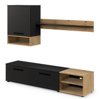 WOHNWAND Vento 180 cm breite 3-teilig Schwarz und Artisan Eiche - Schwarz/Eiche Artisan, Holzwerkstoff/Kunststoff (180/119/40cm) - Ravio