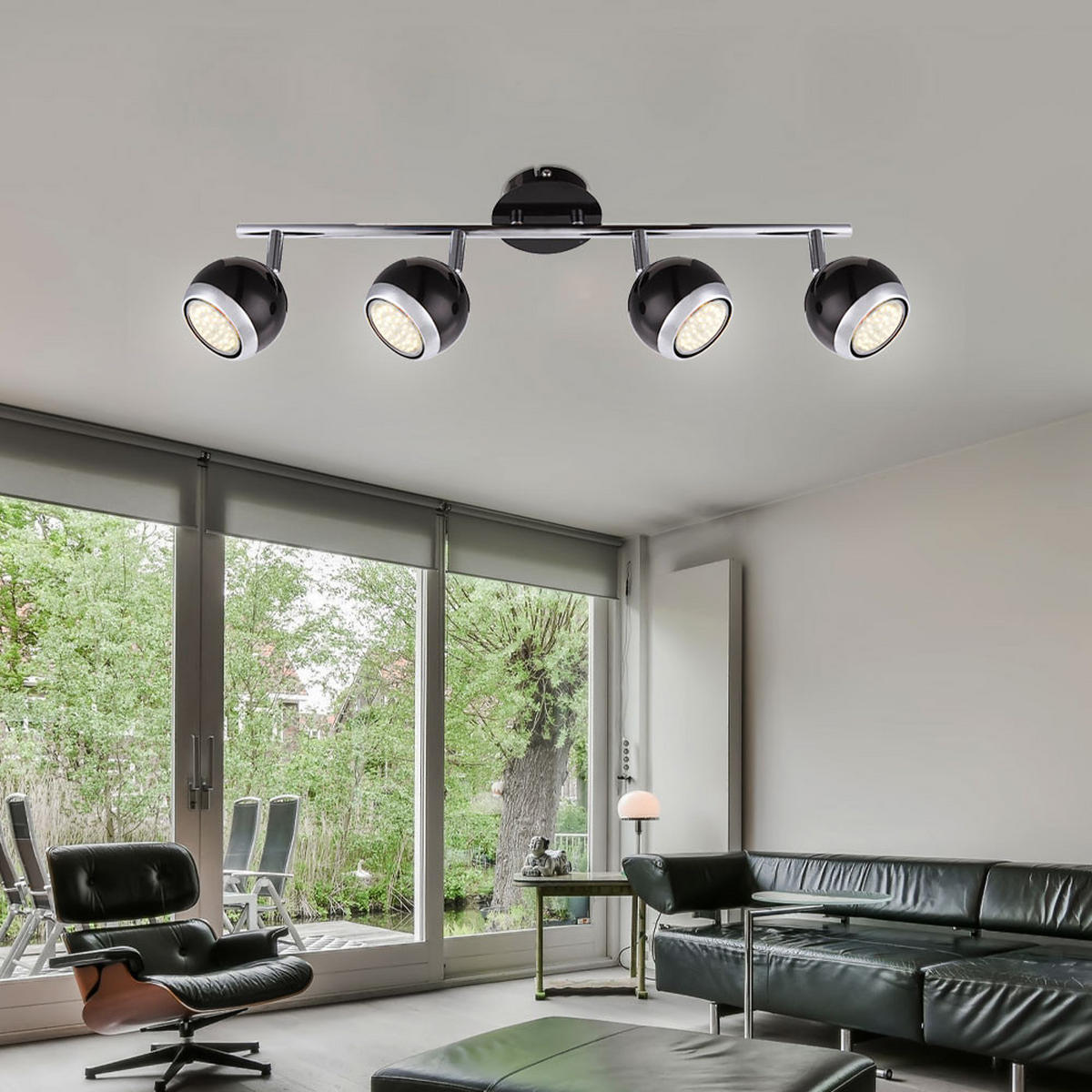 DECKENLEUCHTE OMAN Schwarz Chrom - Schwarz, Metall (55/10/15cm) - Globo Lighting