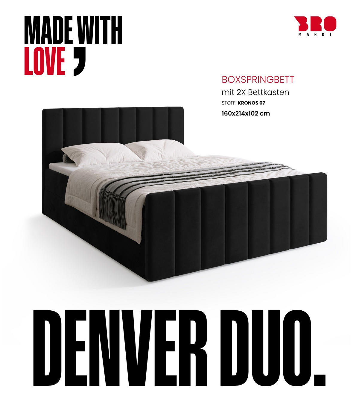 BOXSPRINGBETT Denver DUO mit Topper 160x200 Schwarz - Schwarz, Textil (160/200cm) - Bromarkt